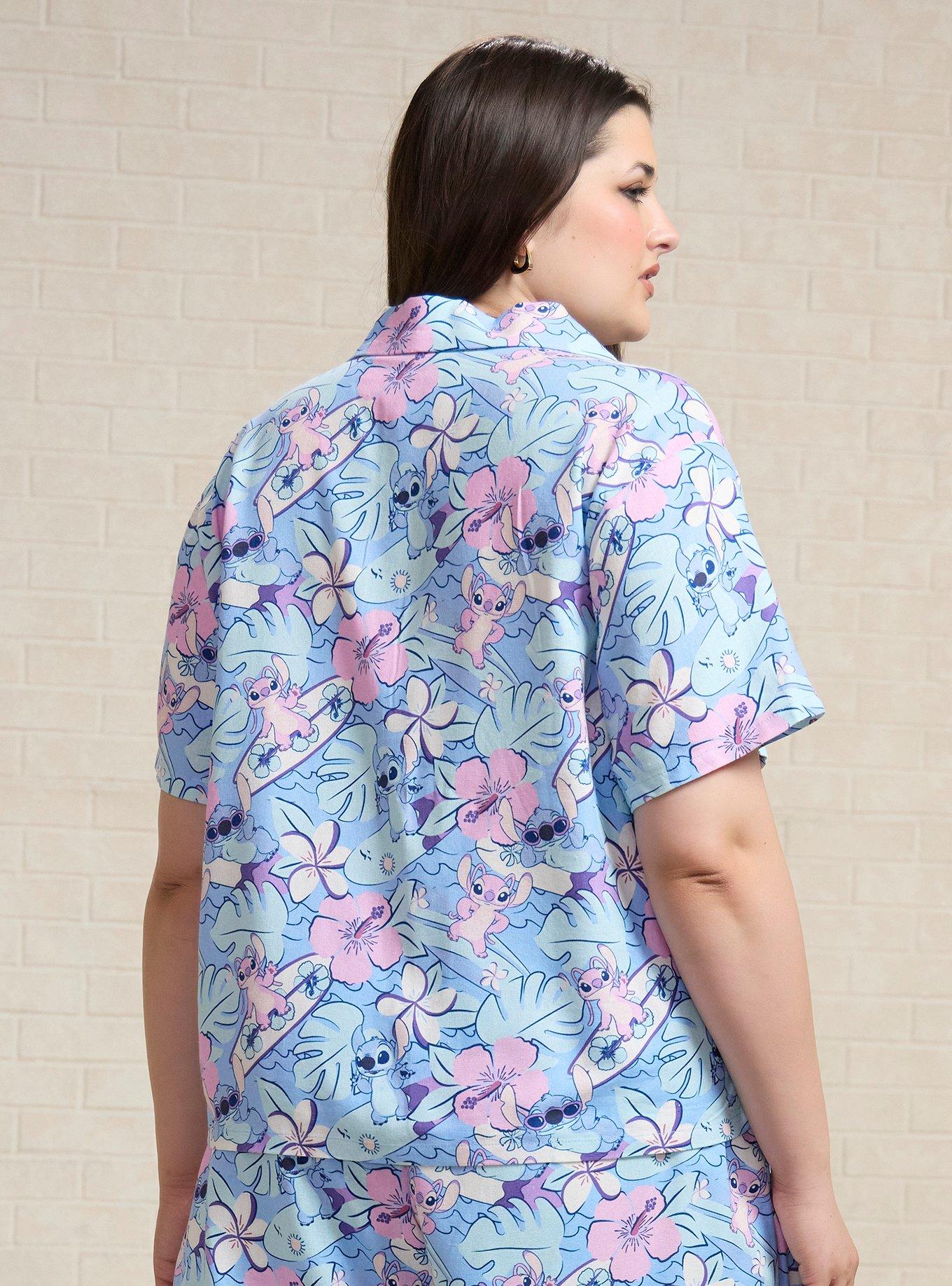 Disney Lilo & Stitch Tropical Allover Print Cropped Plus Size Woven Button-Up, MULTI, alternate - view 3