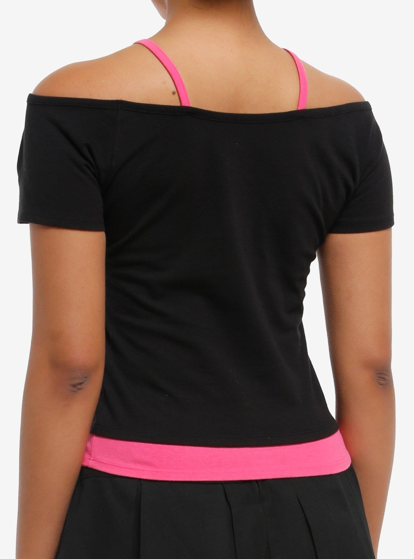 Hello Kitty Pink Portrait Girls Cold-Shoulder Top, , hi-res