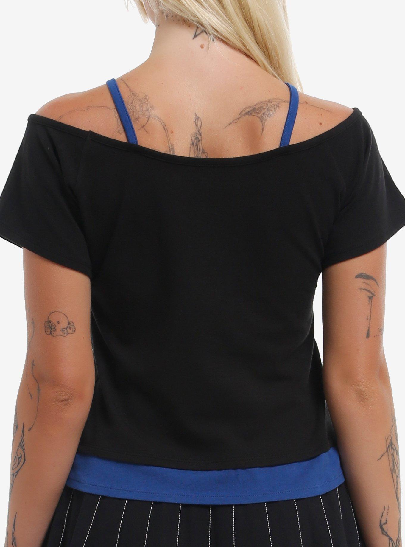 Coraline Collage Girls Twofer Cold Shoulder Top, BLUE, alternate