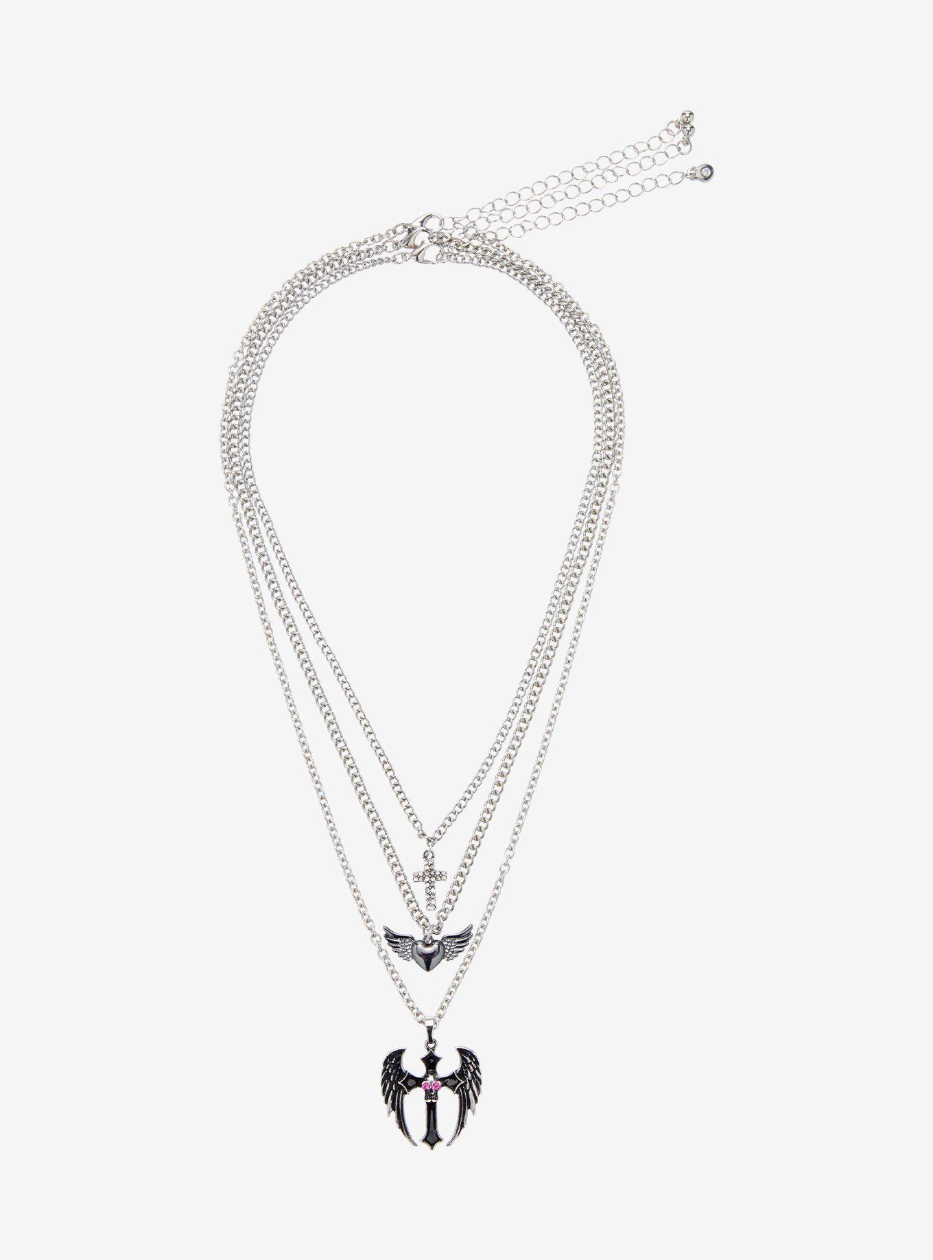 Winged Cross Heart Necklace Set, , hi-res