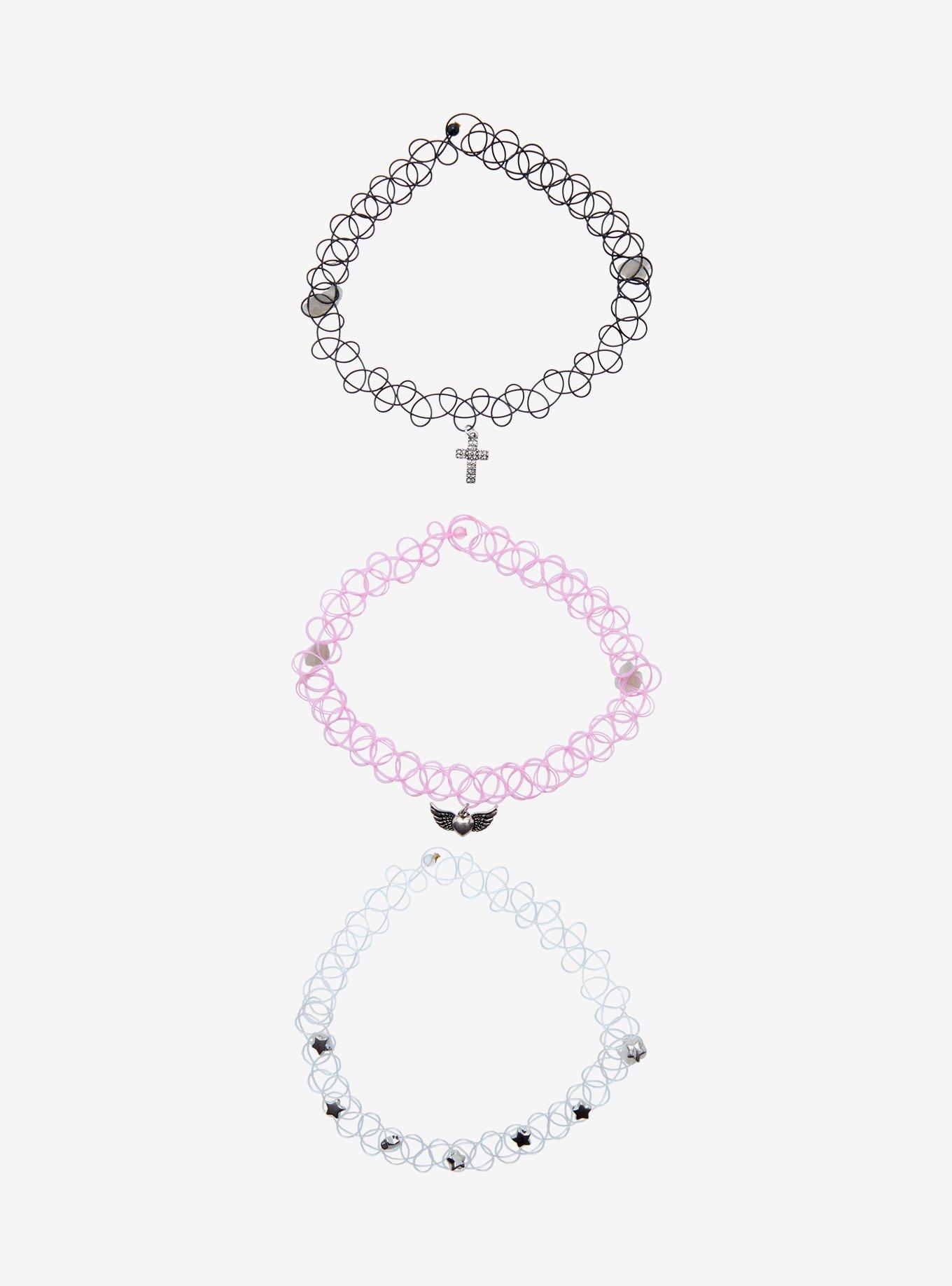 Winged Heart Rhinestone Cross Tattoo Choker Set, , hi-res