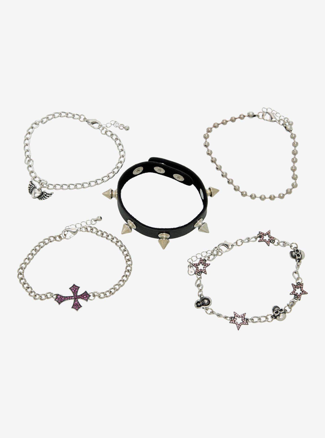 Pink Star & Cross Rhinestone Bracelet Set, , hi-res