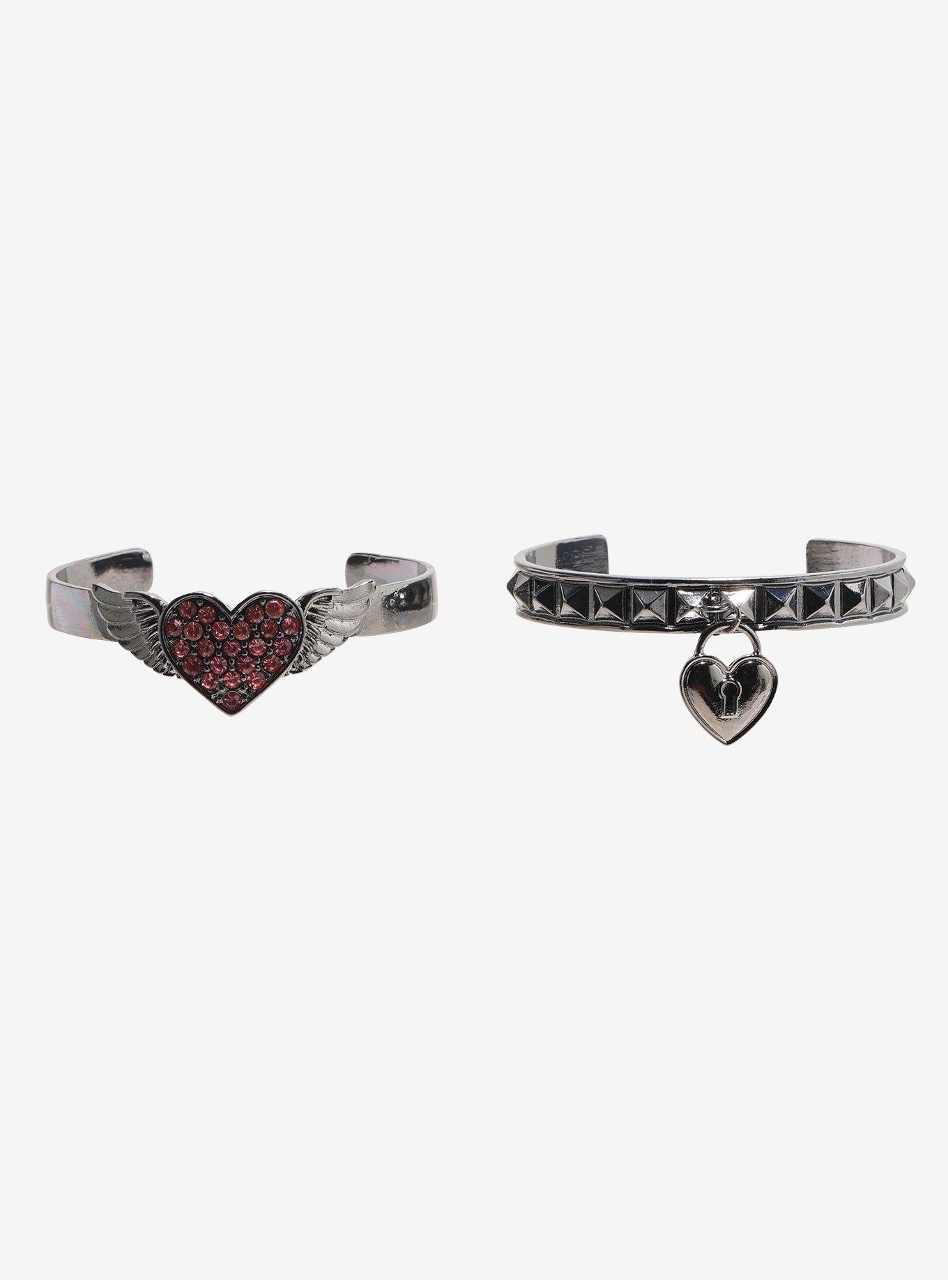 Winged Heart Padlock Cuff Bracelet Set, , hi-res