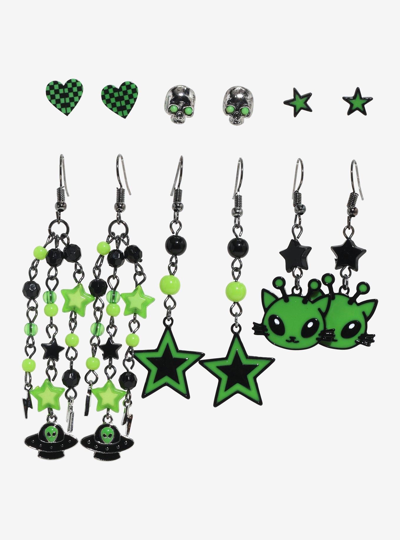 Green Alien Cat Earring Set, , hi-res