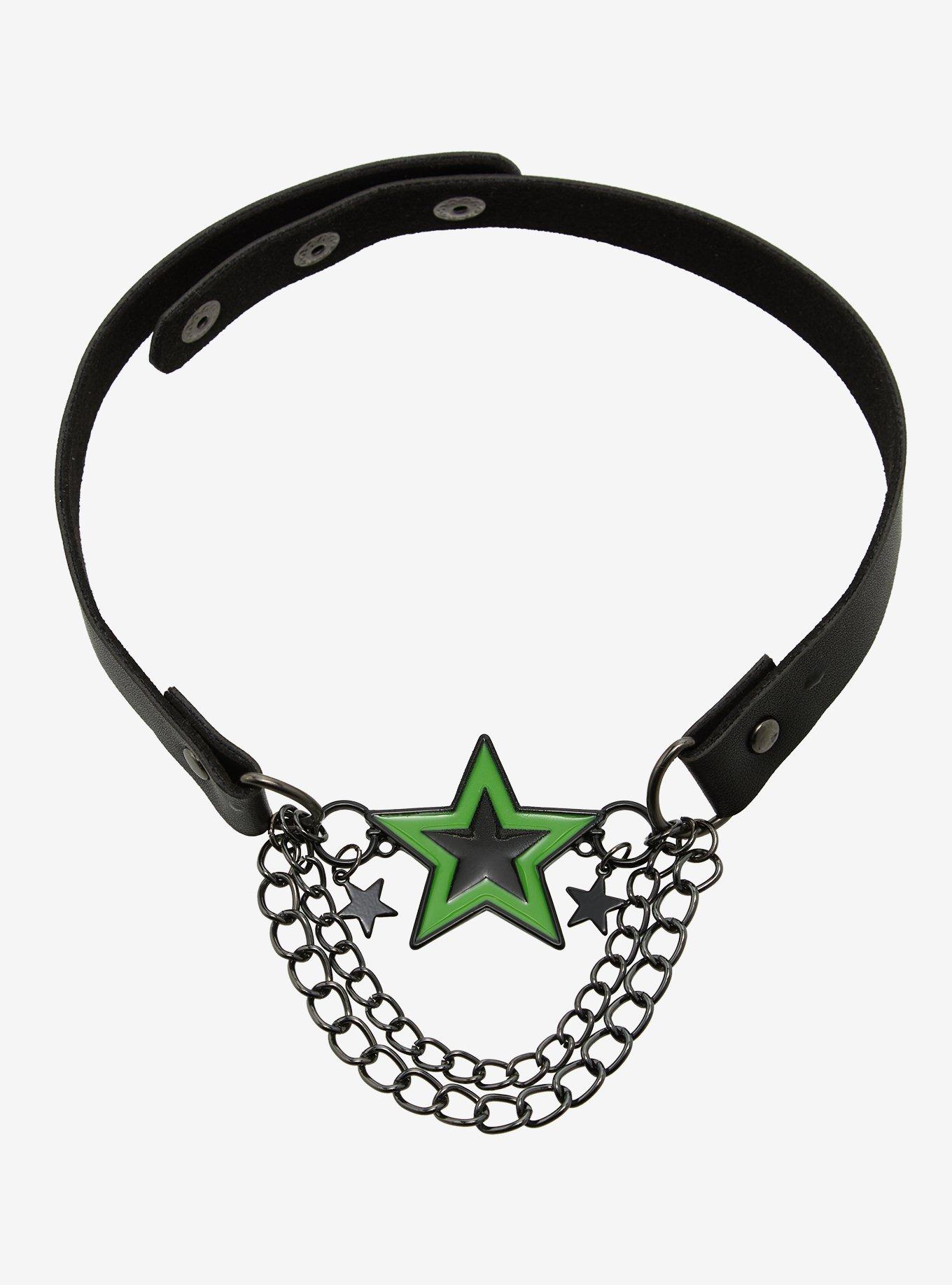 Green & Black Star Chain Drop Choker, , hi-res