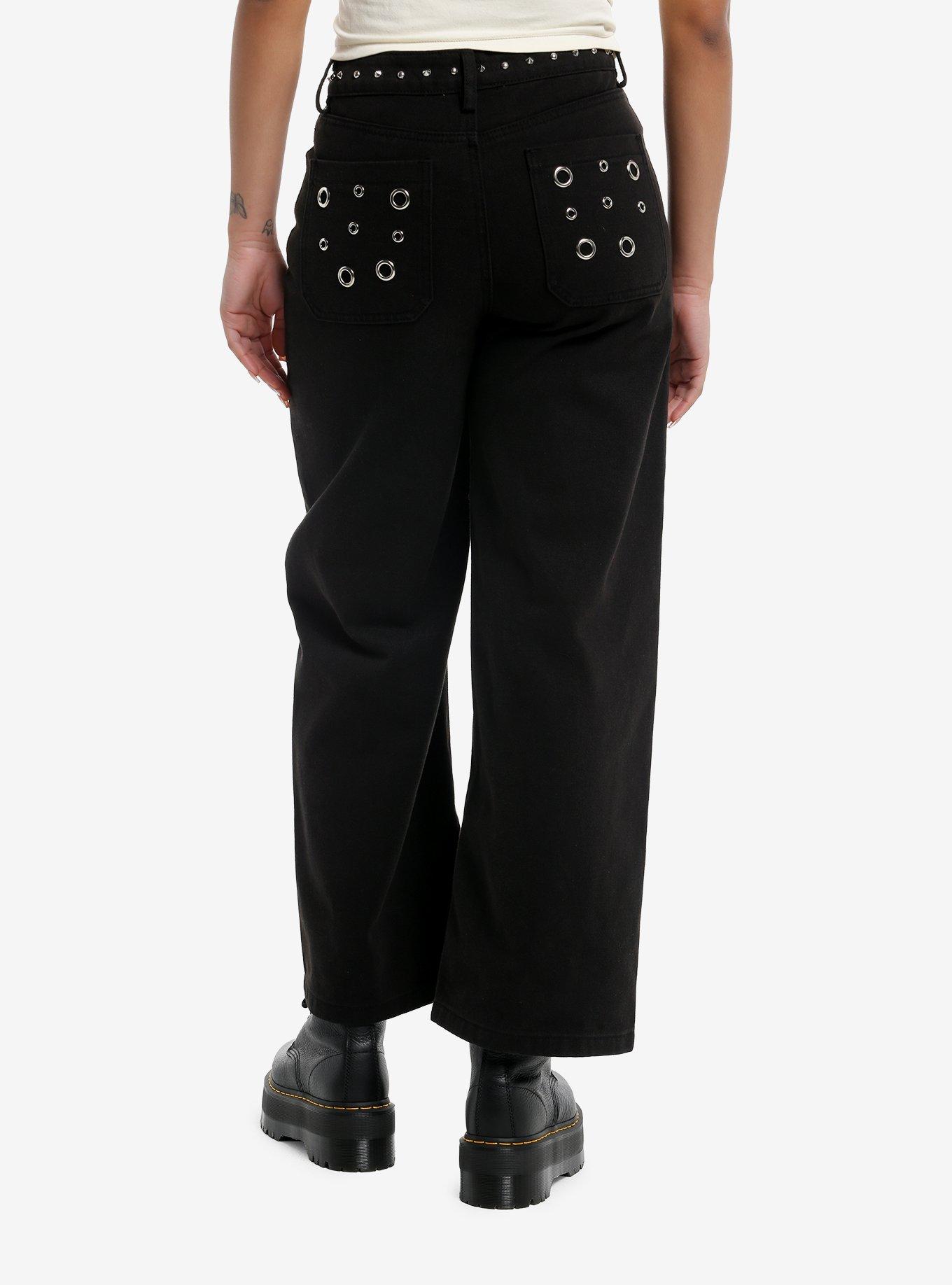 Black Grommet Girls Wide Leg Jeans, , hi-res