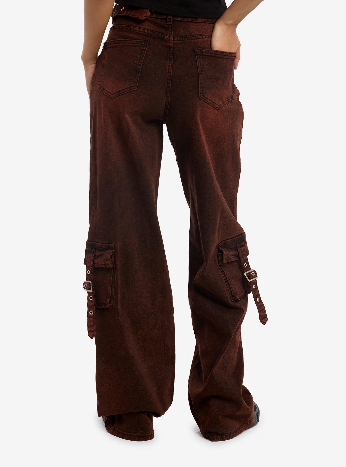 Red Wash Belted Cargo Wide Leg Jeans, , hi-res