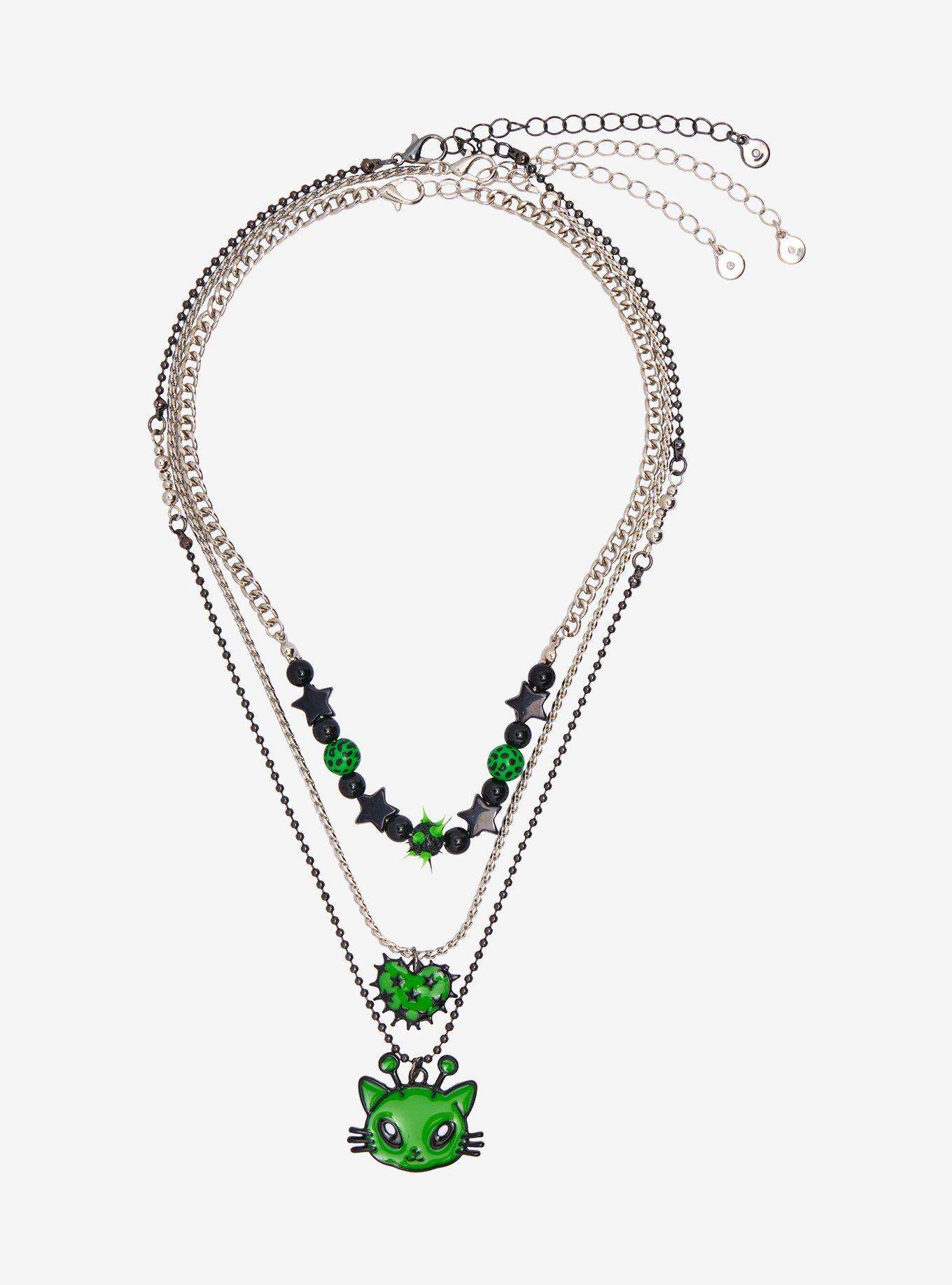 Green Alien Cat Necklace Set, , hi-res