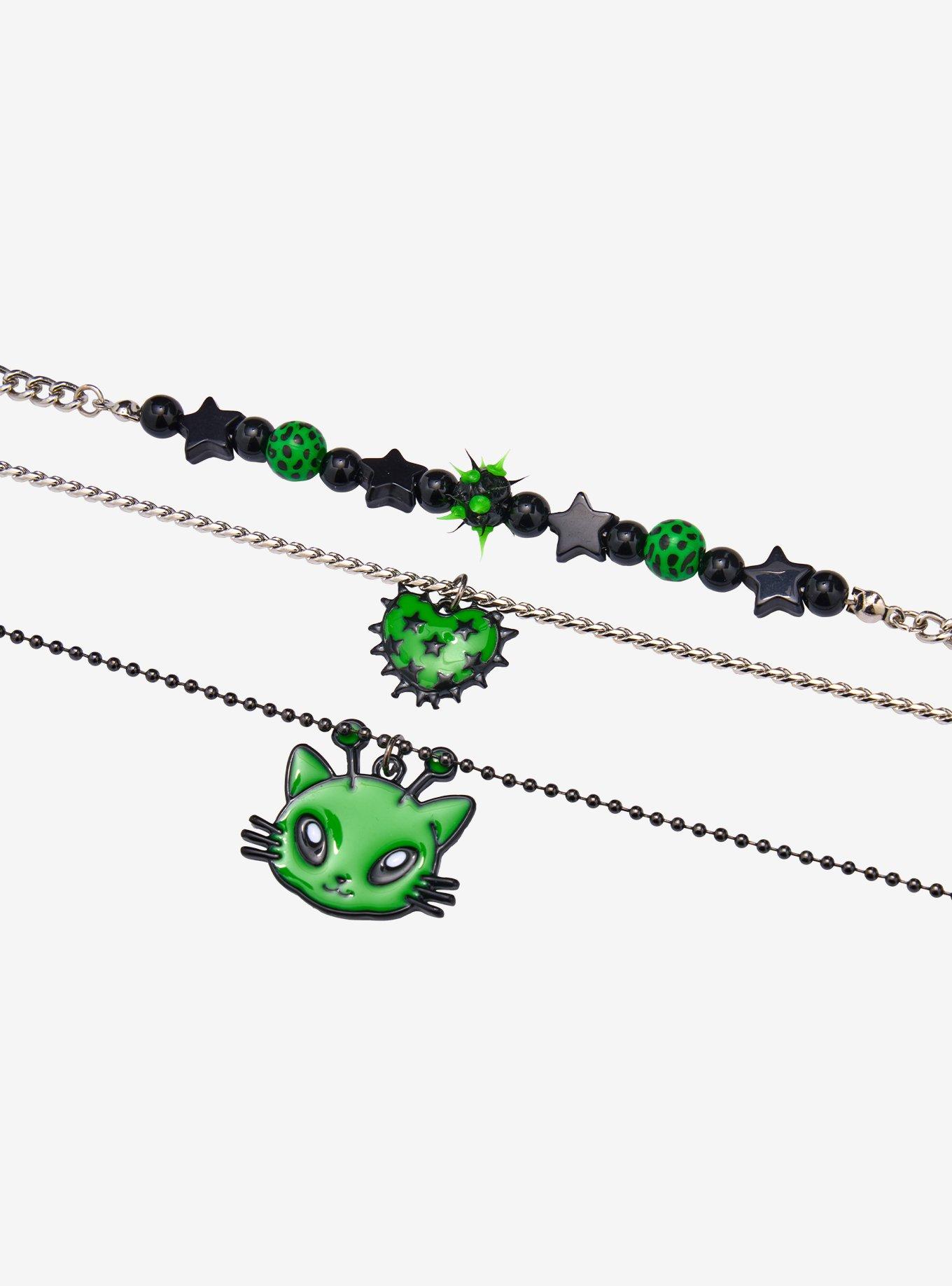 Green Alien Cat Necklace Set, , alternate
