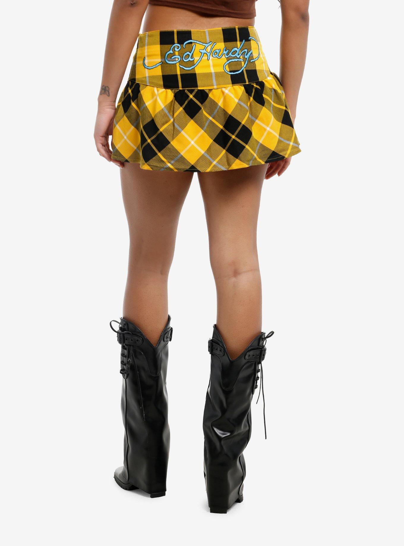 Ed Hardy Yellow Plaid Mini Skirt, , hi-res