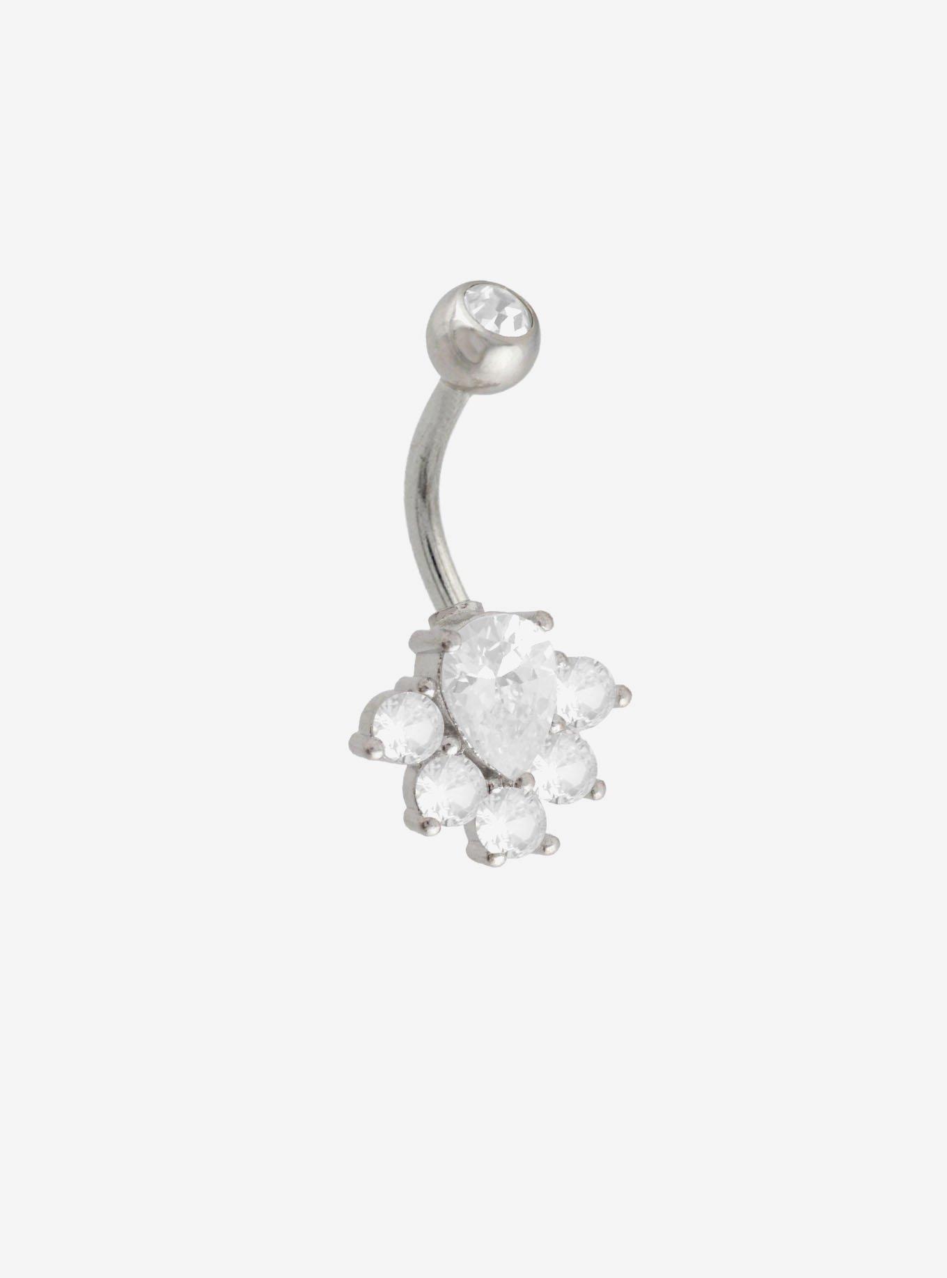 Steel Silver Bling Navel Barbell, , hi-res