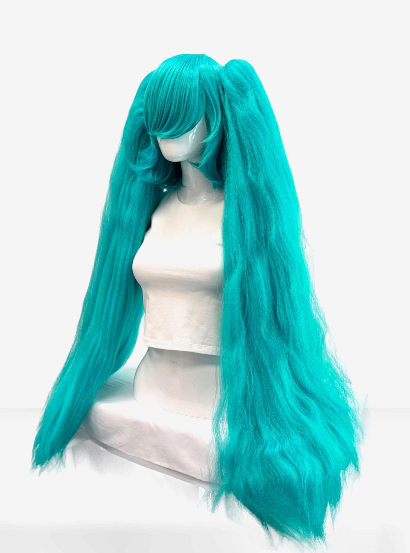 Crimped Eos Vocaloid Green Long Pigtail Wig Set, , hi-res