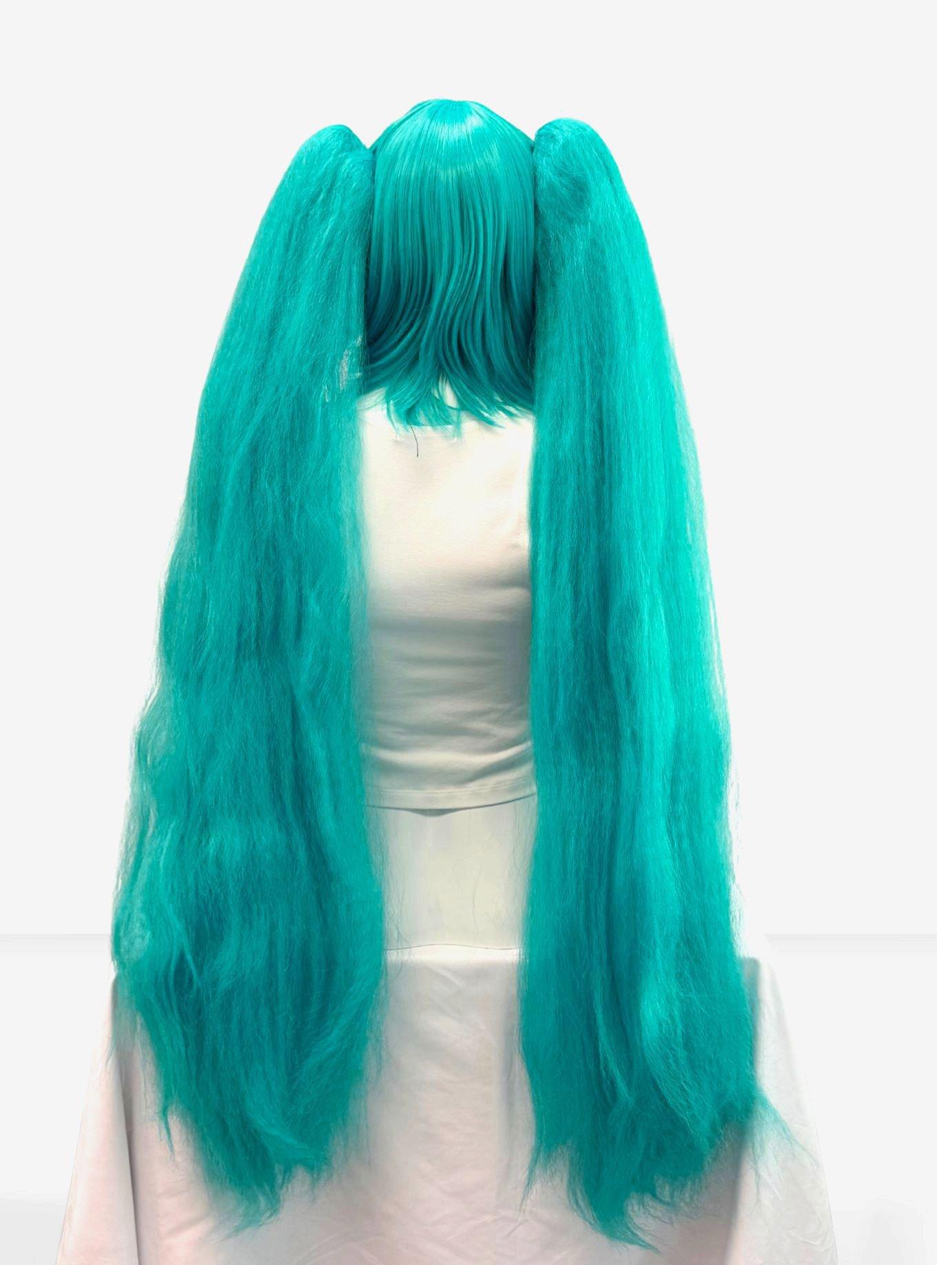 Crimped Eos Vocaloid Green Long Pigtail Wig Set, , alternate