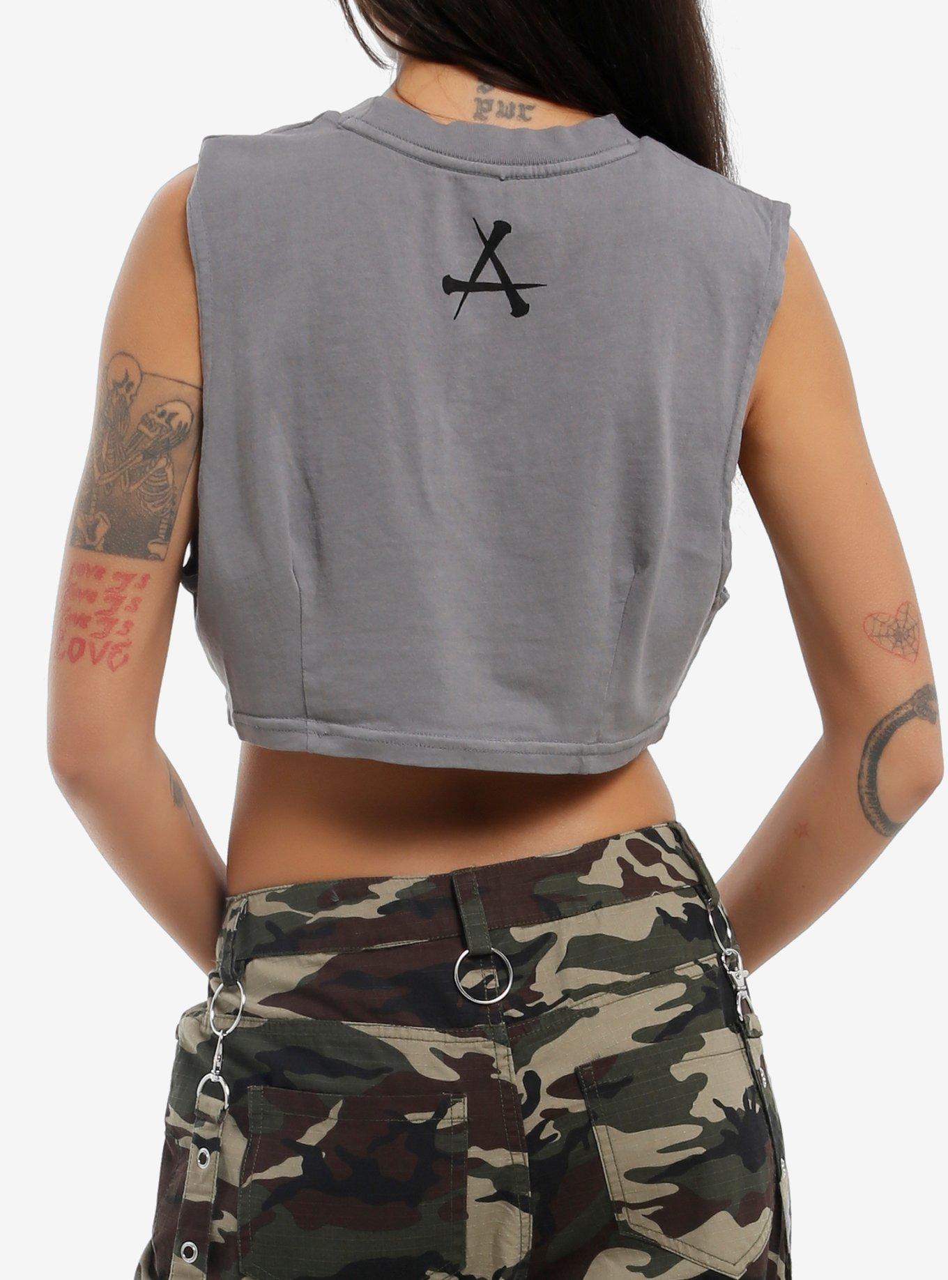 Affliction Skeleton Tree Girls Crop Muscle Tank Top, , hi-res