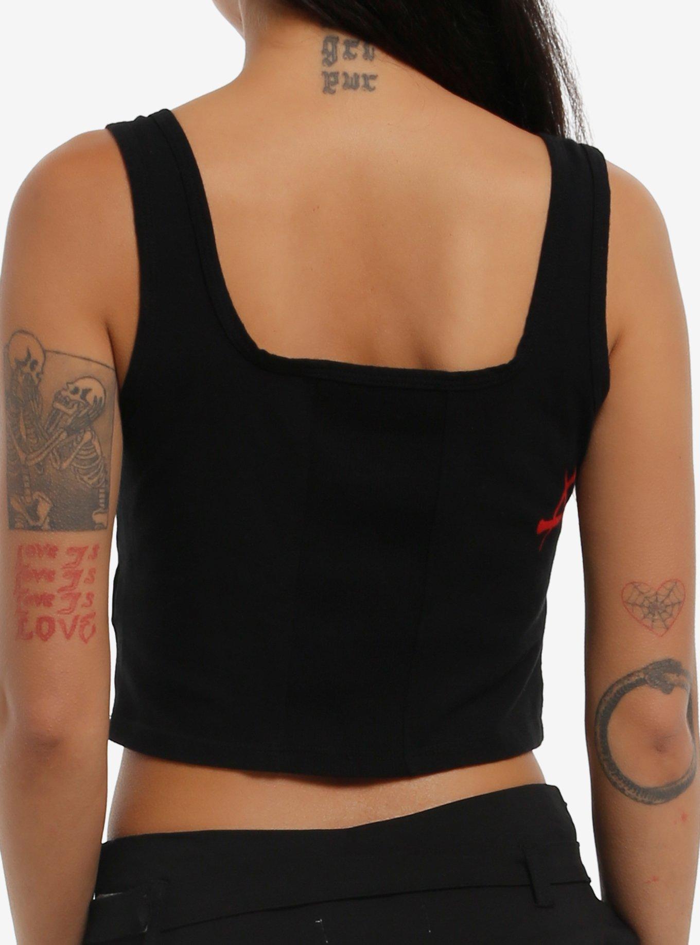 Affliction Red Skull Girls Crop Corset Tank Top, MULTI, alternate