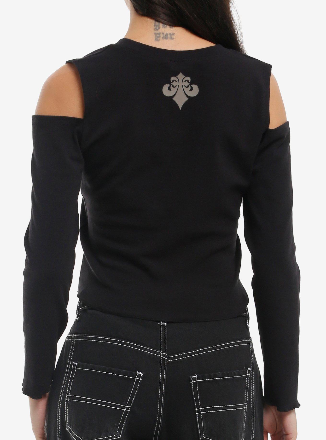 Affliction Black Lace-Up Girls Cold-Shoulder Top, , hi-res