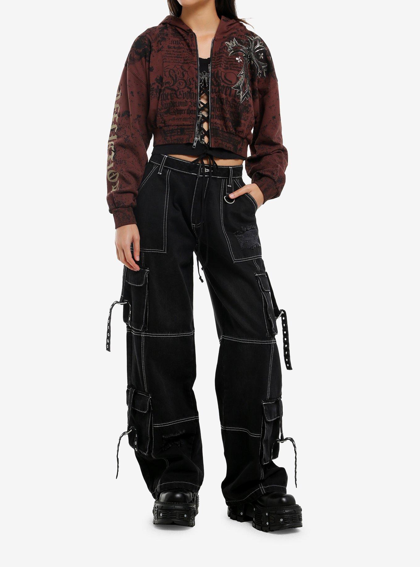 Affliction Metallic Winged Cross Girls Crop Hoodie, MULTI, alternate