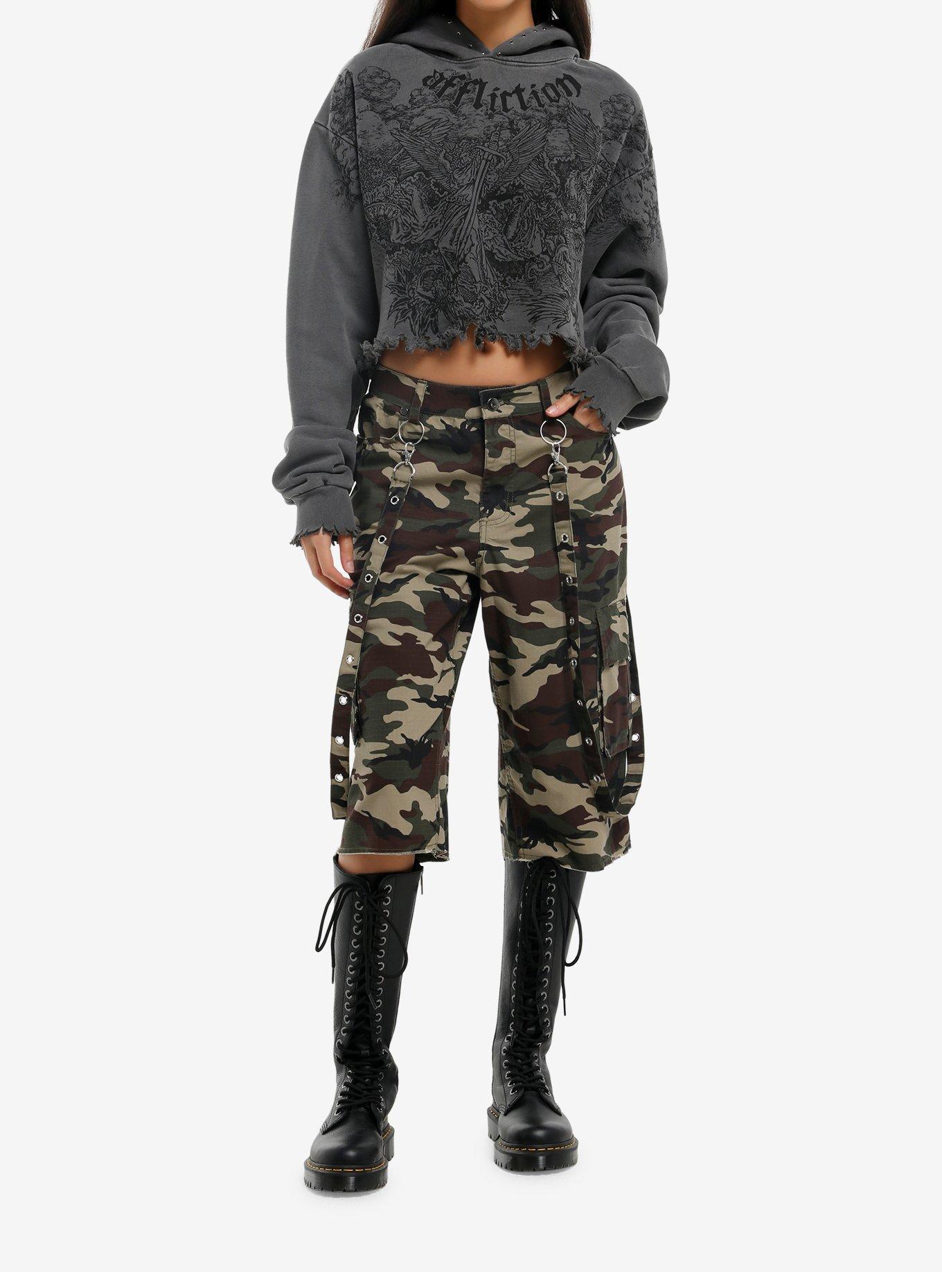 Affliction Angel Destructed Girls Crop Hoodie, MULTI, alternate