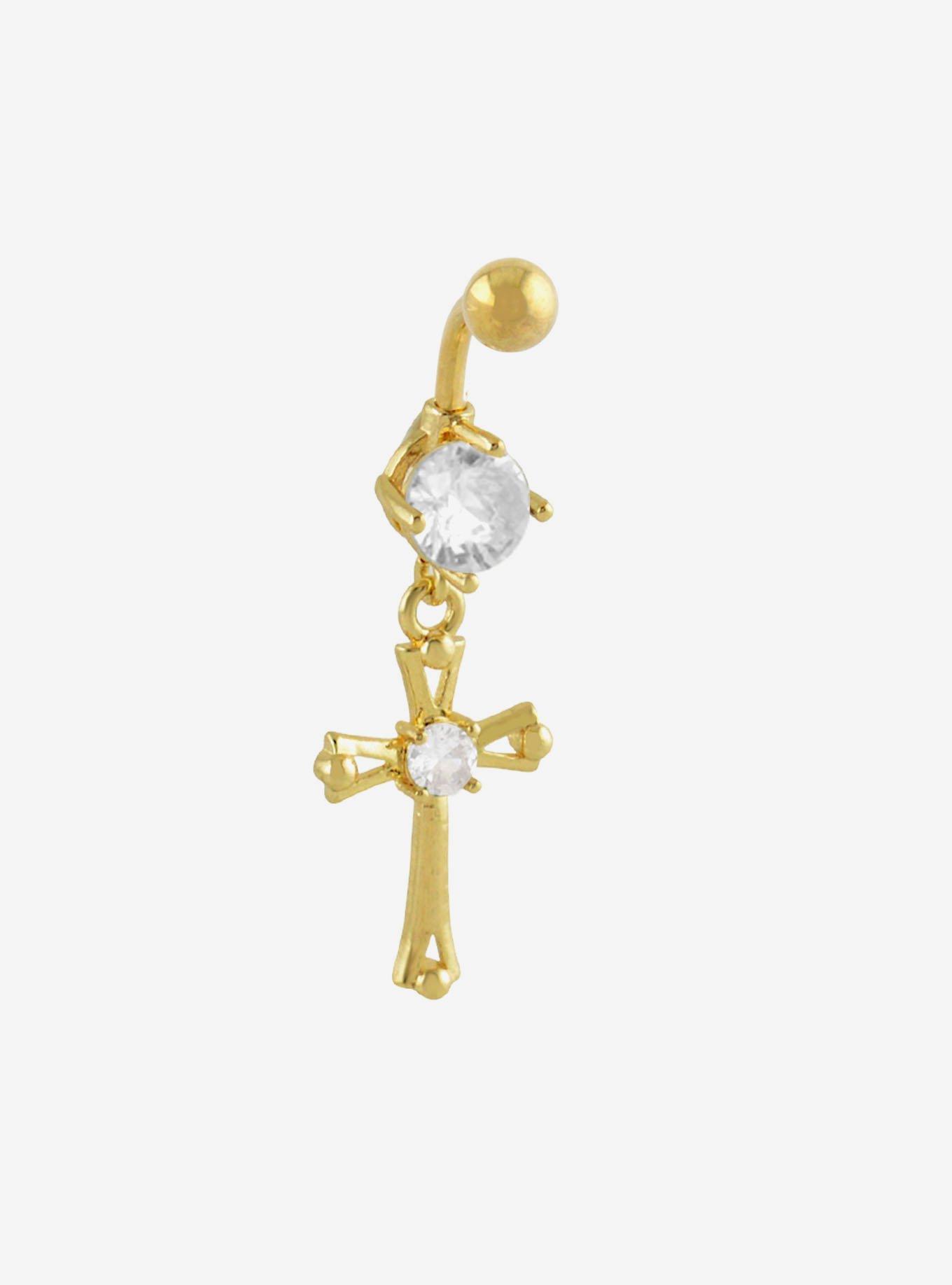 Steel Bling Cross Navel Barbell, , hi-res