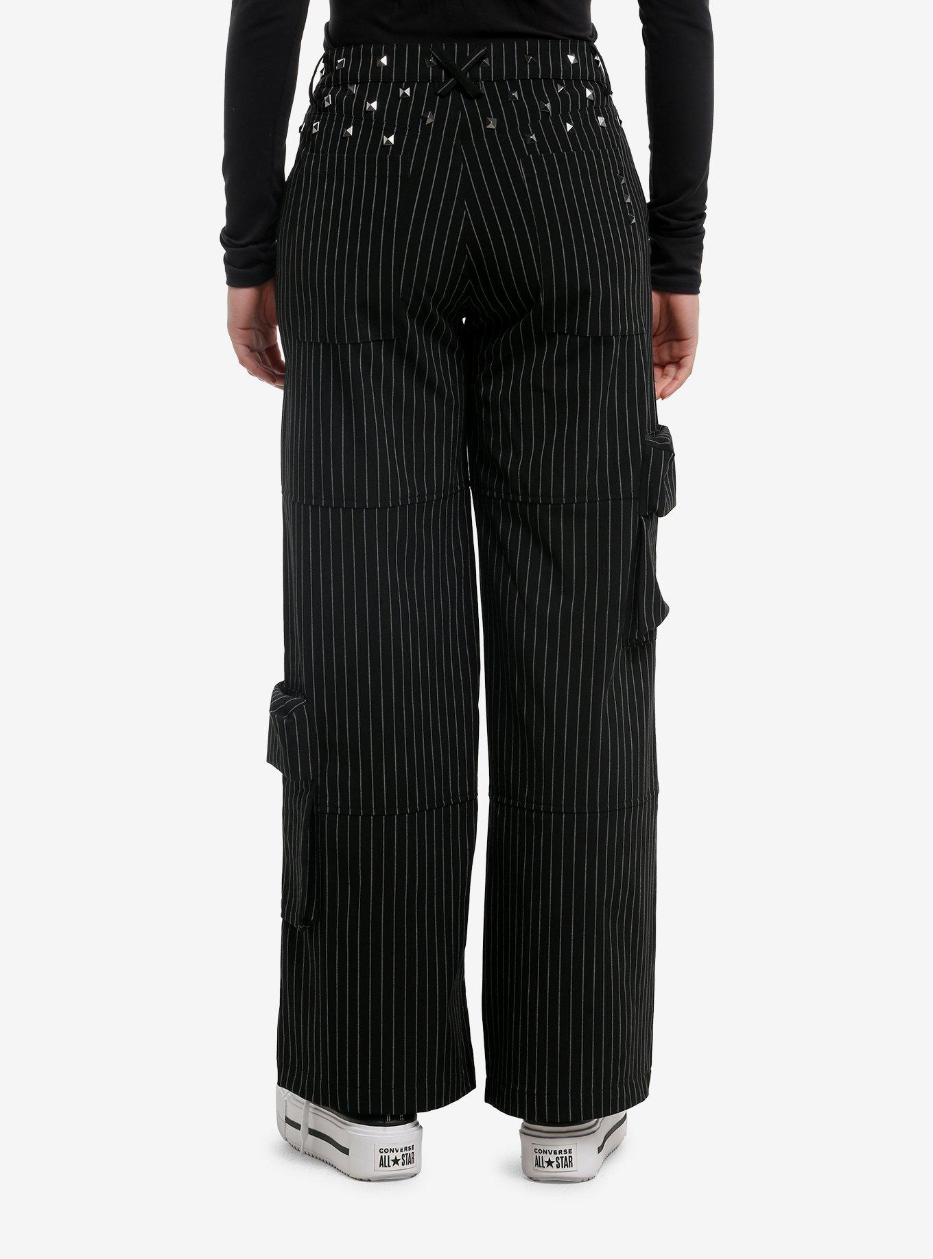 Social Collision Pinstripe Pyramid Stud Cargo Pants, , hi-res