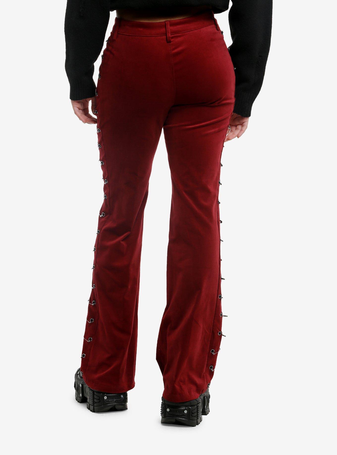 Social Collision Burgundy Velvet Flare Pants, , hi-res