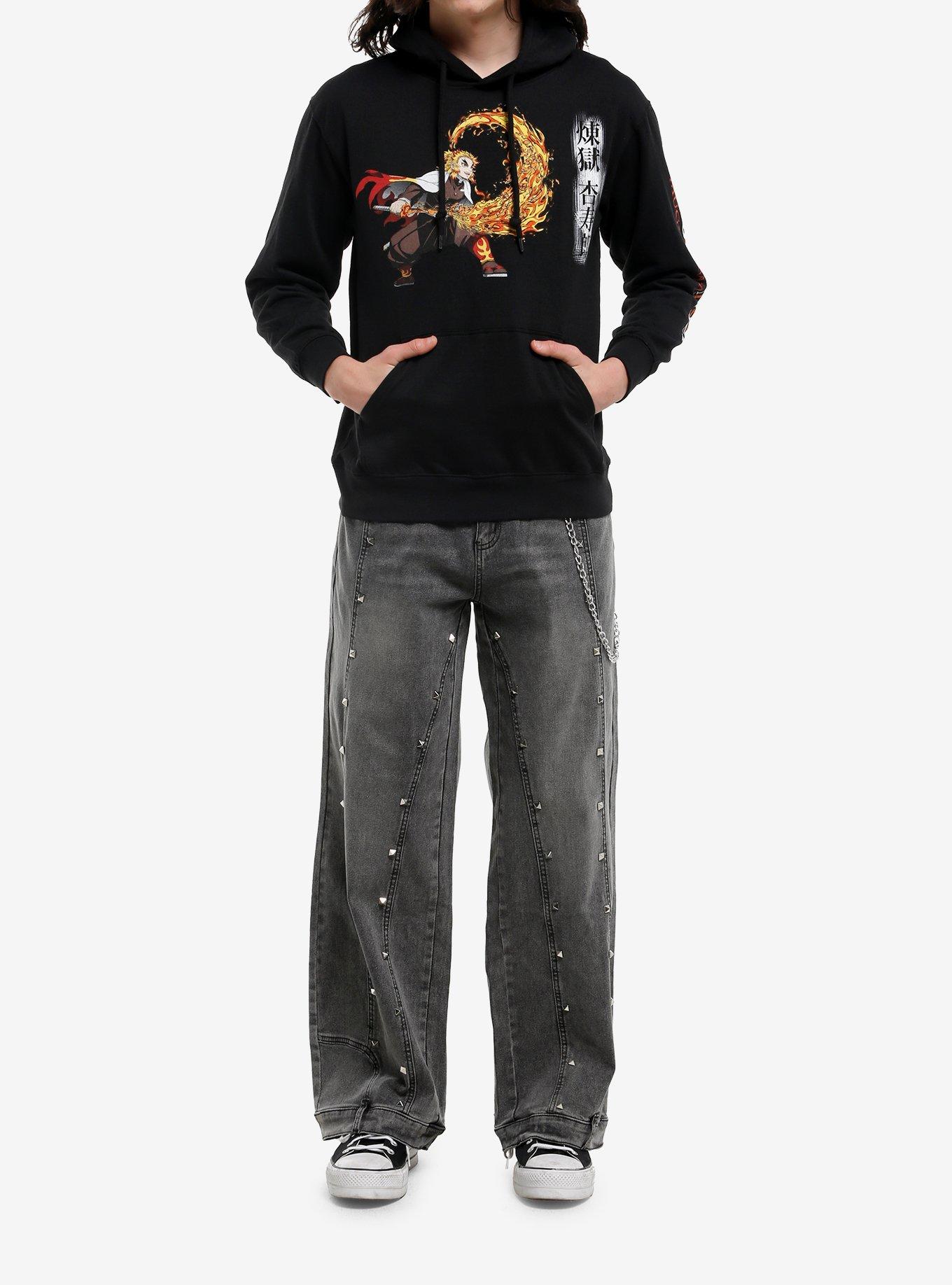 Demon Slayer: Kimetsu No Yaiba Mugen Train Rengoku Flame Hoodie, BLACK, alternate