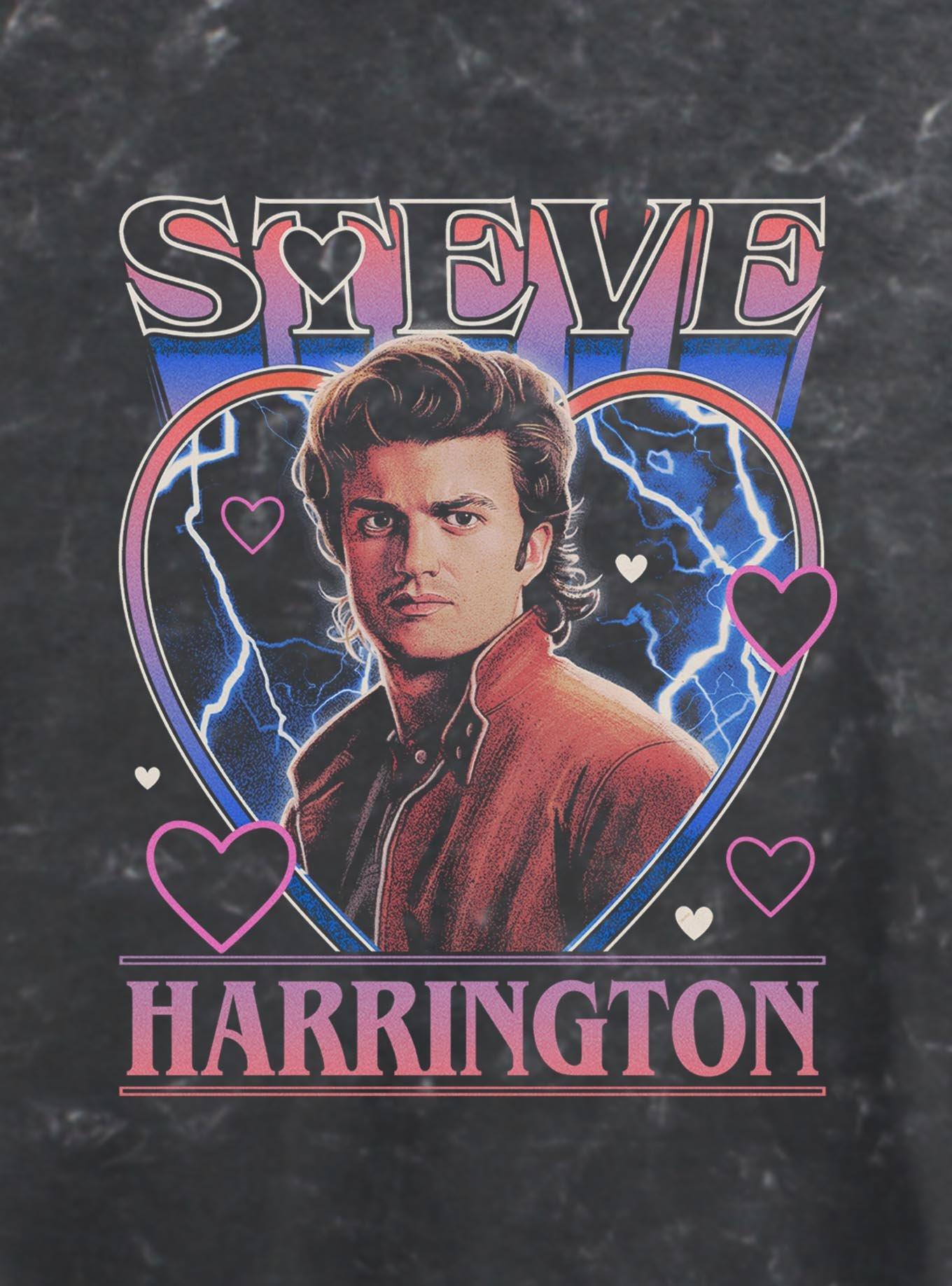 Stranger Things Steve Harrington Hearts Girls Mineral Wash Crop T-Shirt Hot Topic Exclusive, , hi-res