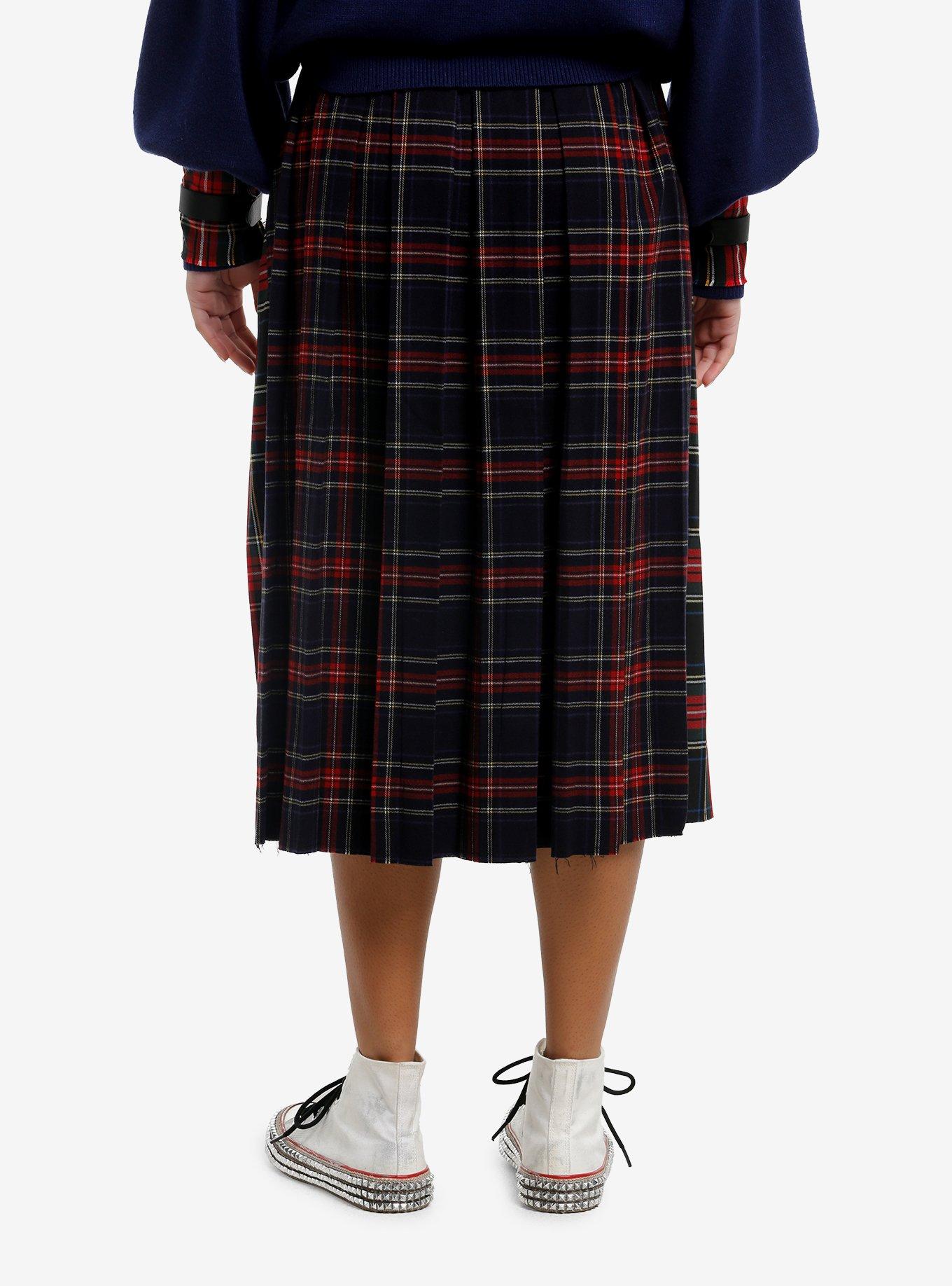 Social Collision Red & Green Plaid Pleated Midi Skirt, MULTI, alternate