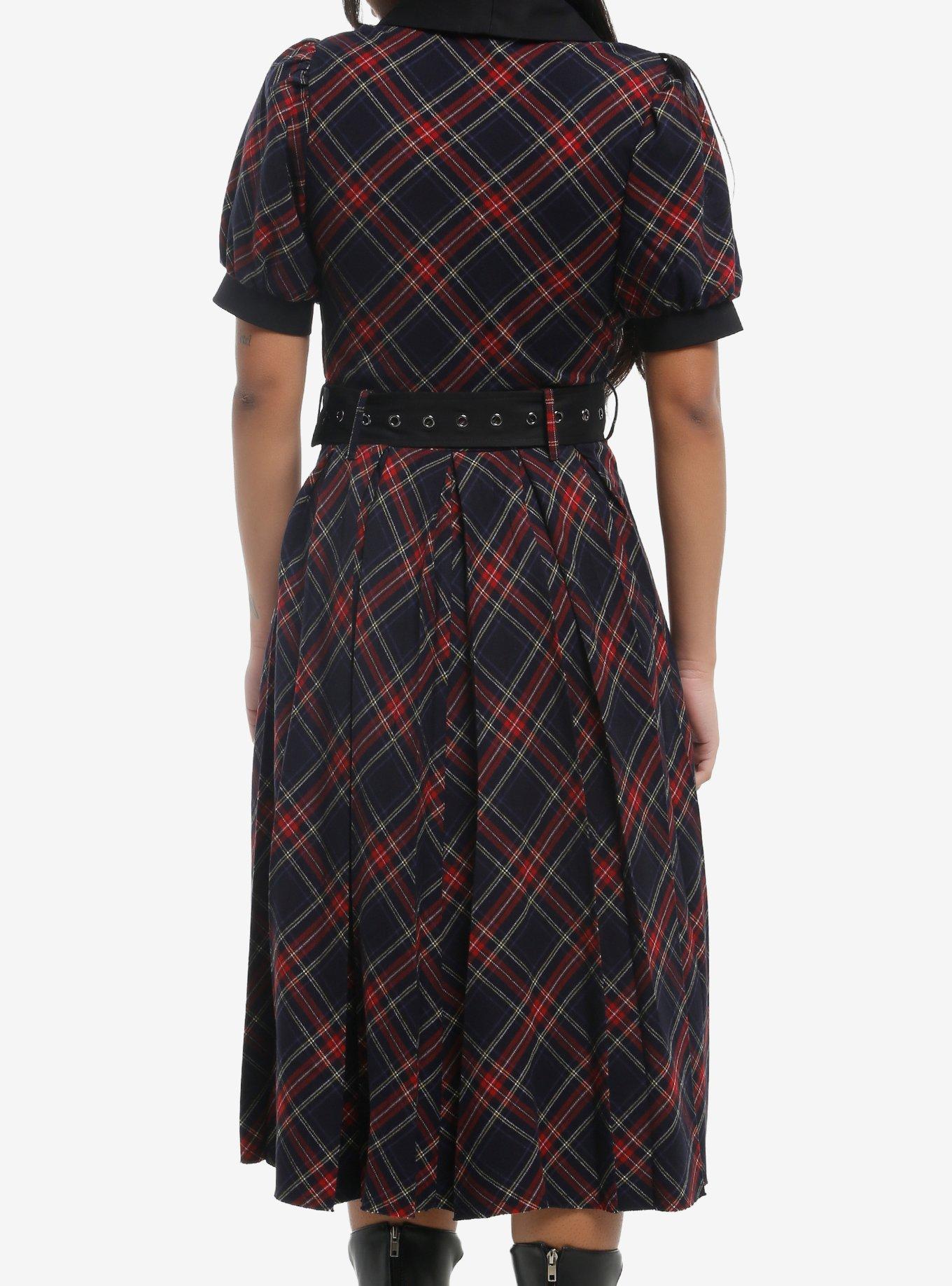 Social Collision Black & Red Plaid Belted Midi Dress, MULTI, alternate