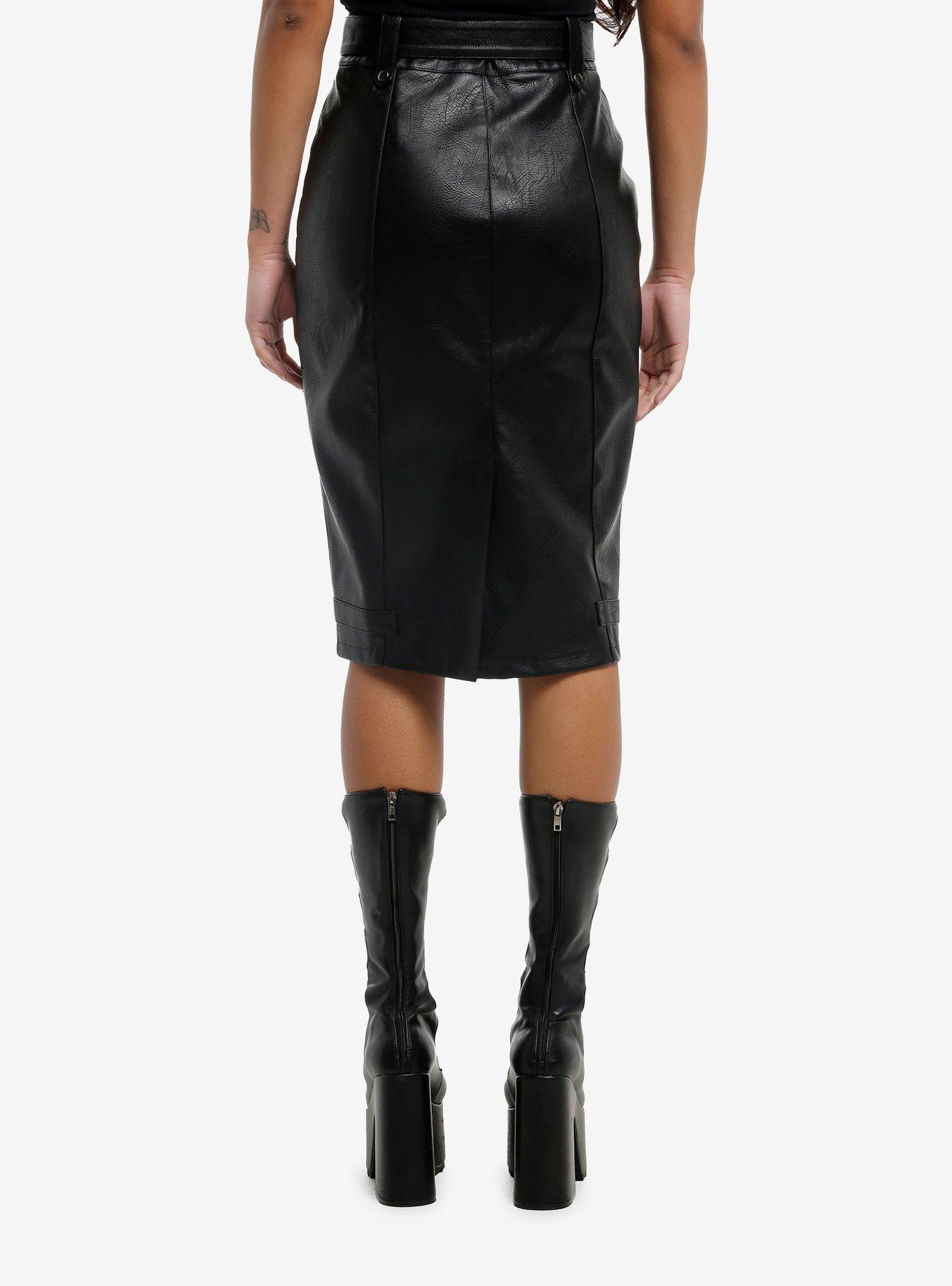 Social Collision Black Faux Leather Moto Midi Skirt, MULTI, alternate