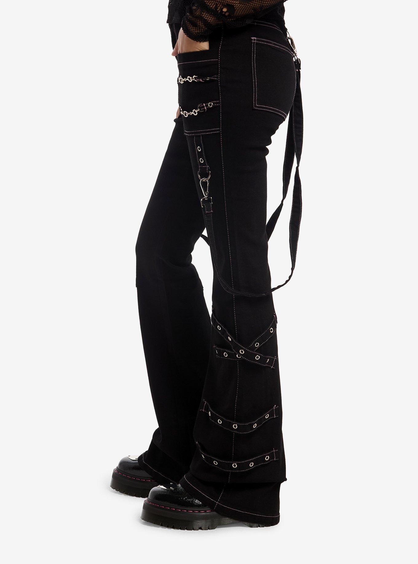 Black Grommet Strap Flare Carpenter Pants, MULTI, alternate