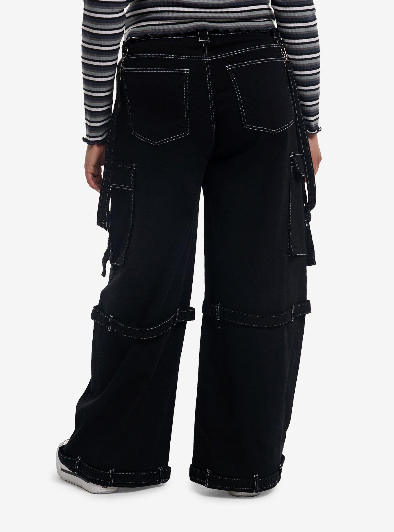 Black Buckles & Suspenders Cargo Pants Plus Size, , hi-res