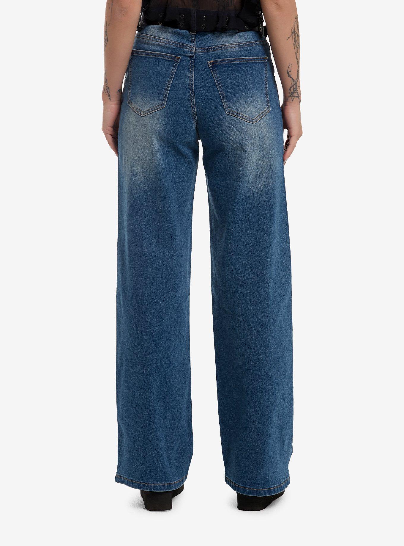 Indigo Gothic Cross Belted Wide Leg Jeans, , hi-res