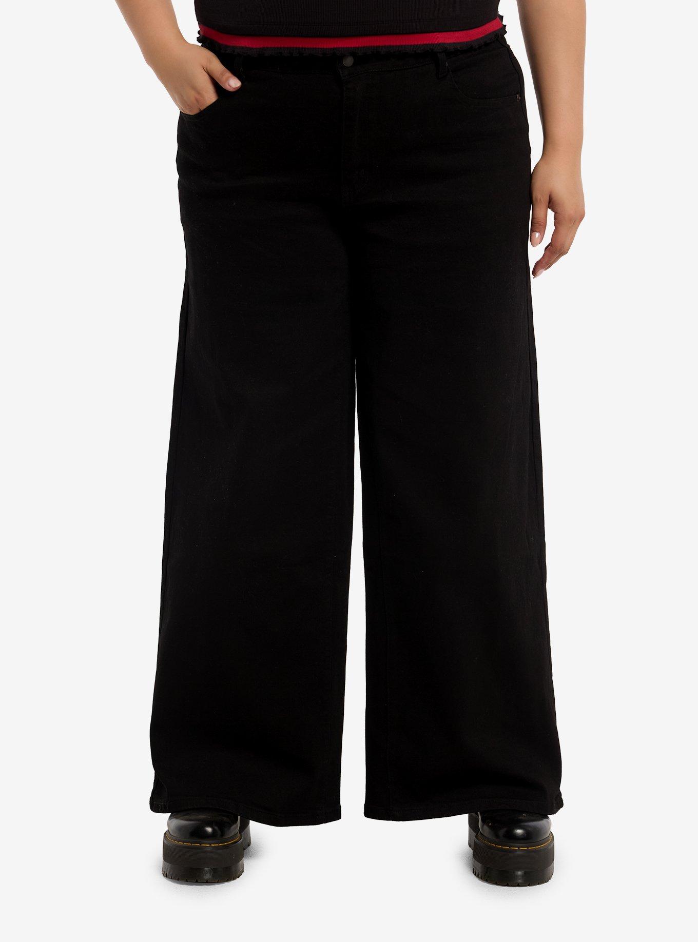 Winged Skull Cross Wide Leg Jeans Plus Size, , hi-res
