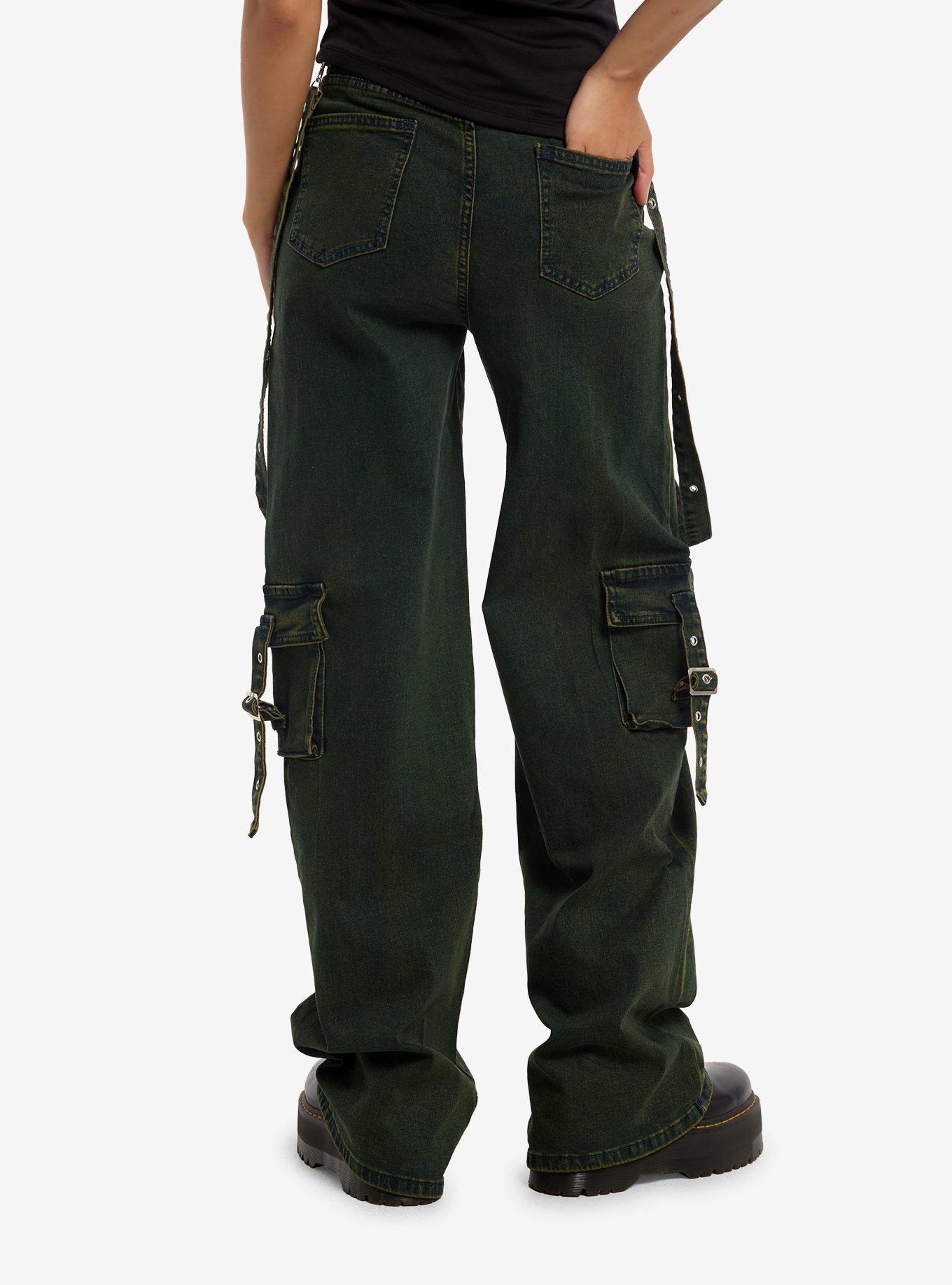 Vintage Wash Suspender Cargo Wide Leg Jeans, MULTI, alternate - view 3