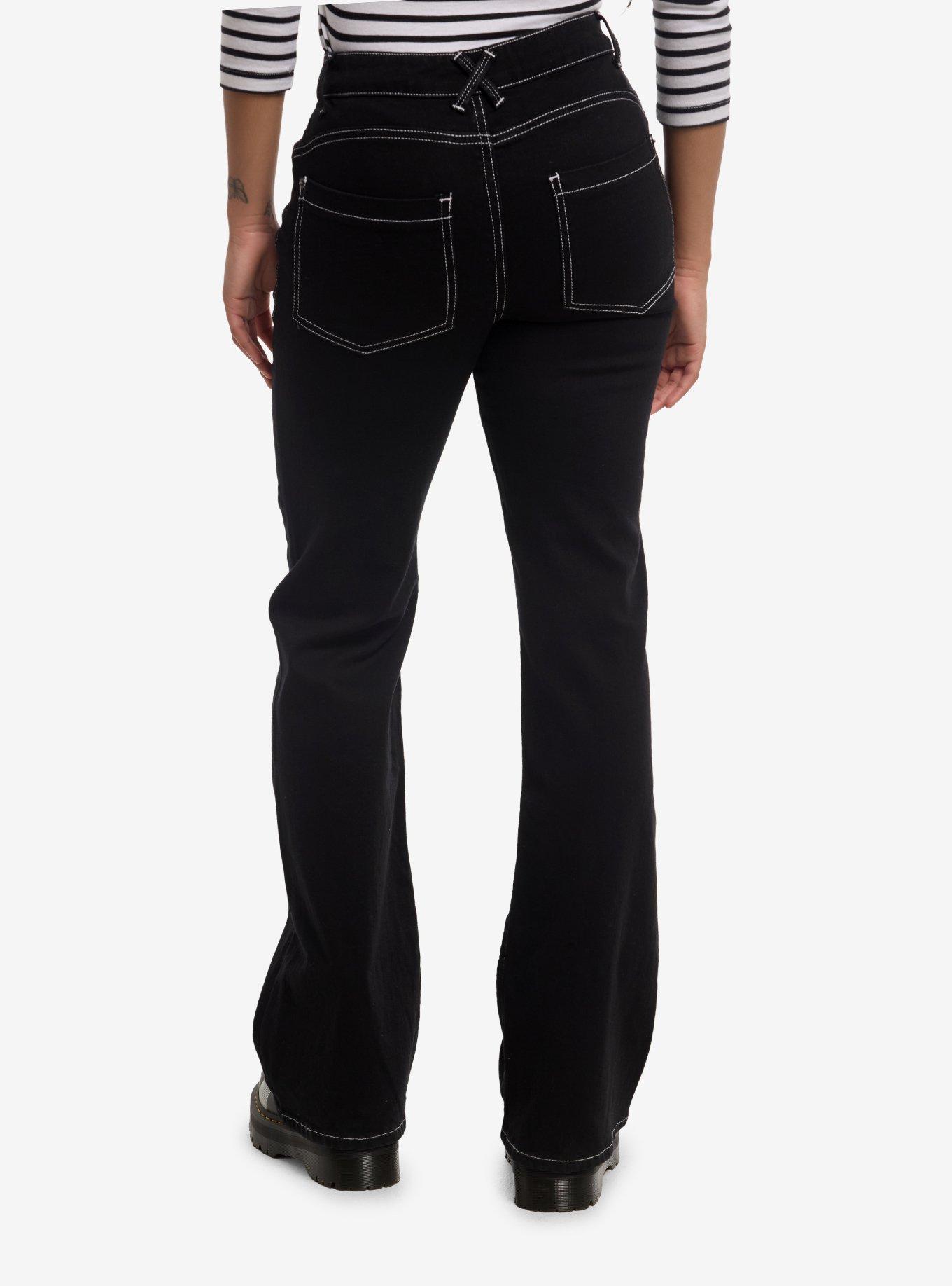 Cosmic Aura Black Gothic Patch Flare Jeans, , hi-res