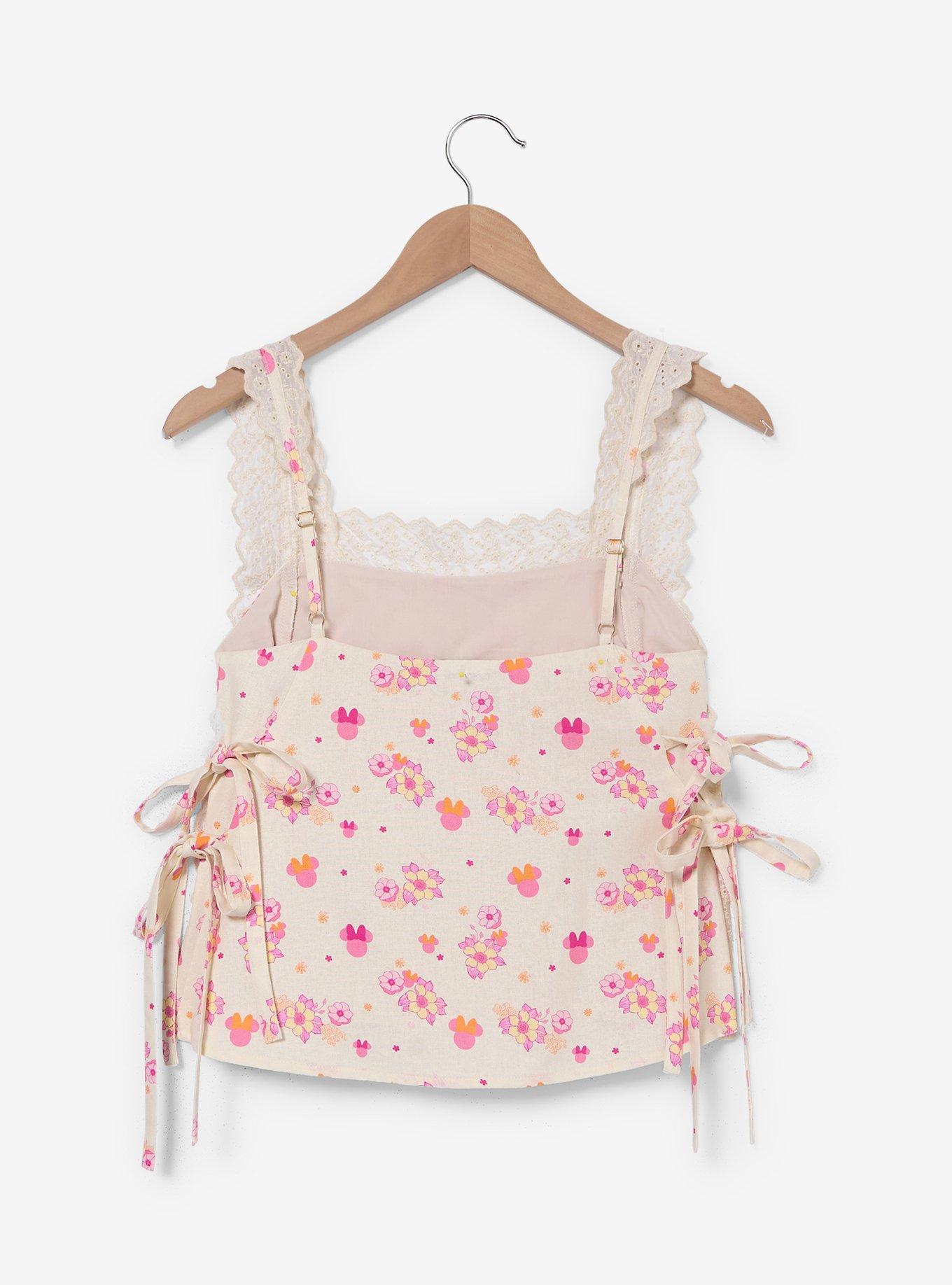 Disney Minnie Mouse Floral Allover Print Linen Tank Top, PINK, alternate - view 3