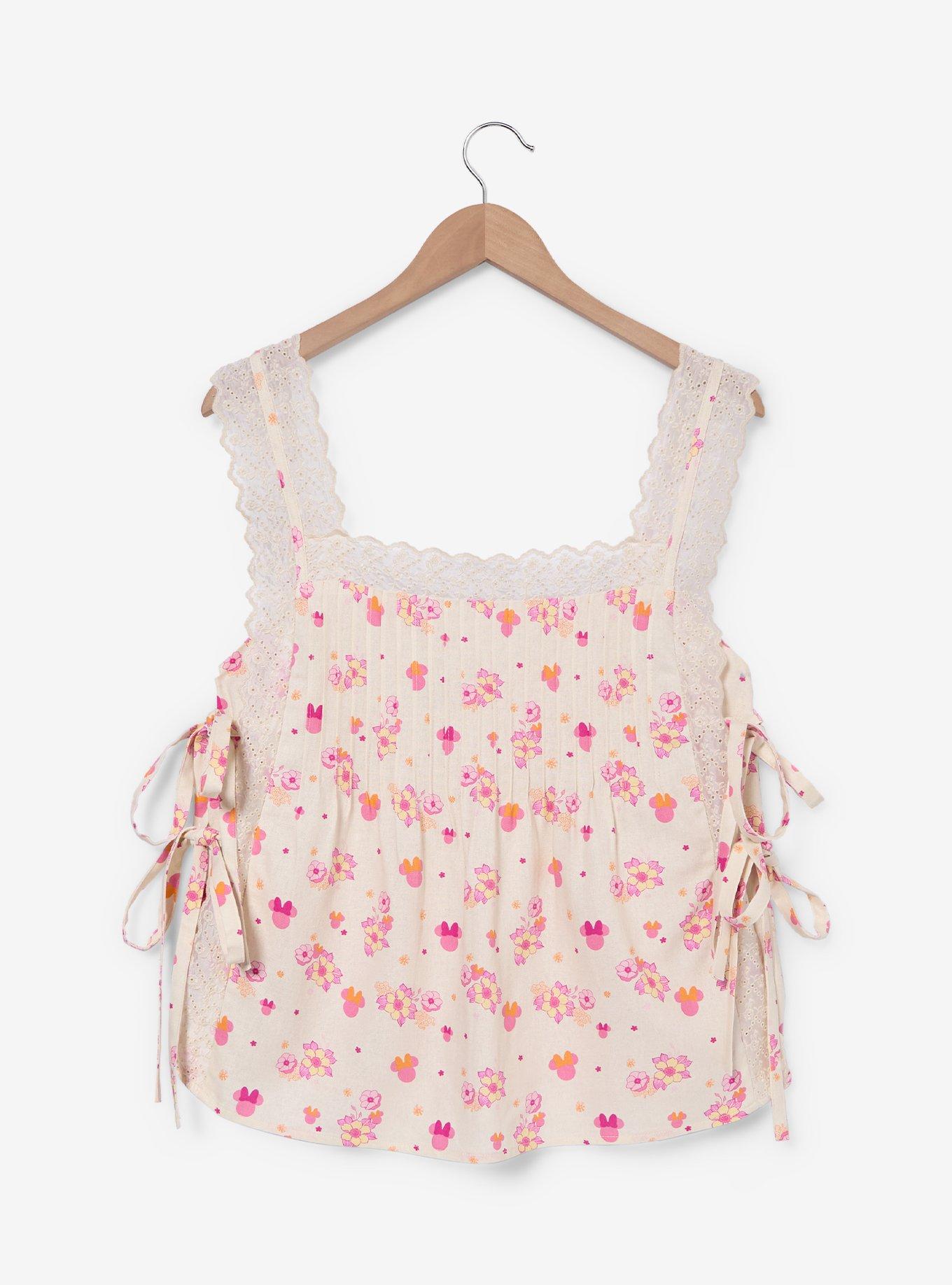 Disney Minnie Mouse Floral Allover Print Linen Tank Top Plus Size, , hi-res