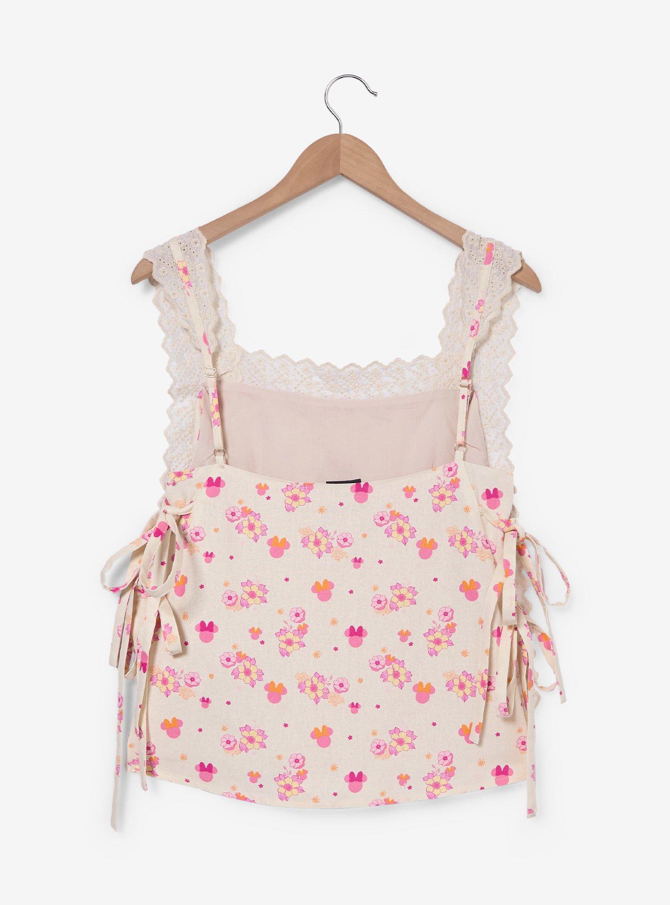 Disney Minnie Mouse Floral Allover Print Linen Tank Top Plus Size, PINK, alternate - view 3
