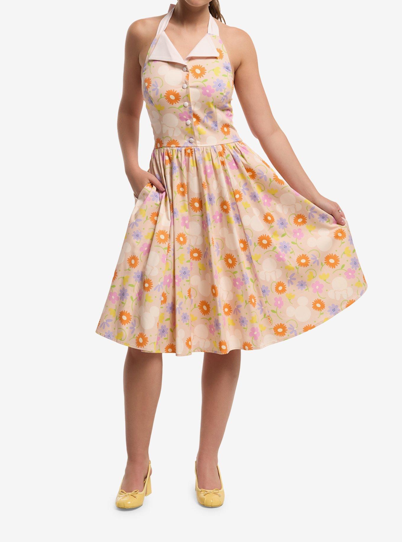 Disney Mickey & Minnie Mouse Floral Retro Halter Dress Her Universe Exclusive, , hi-res