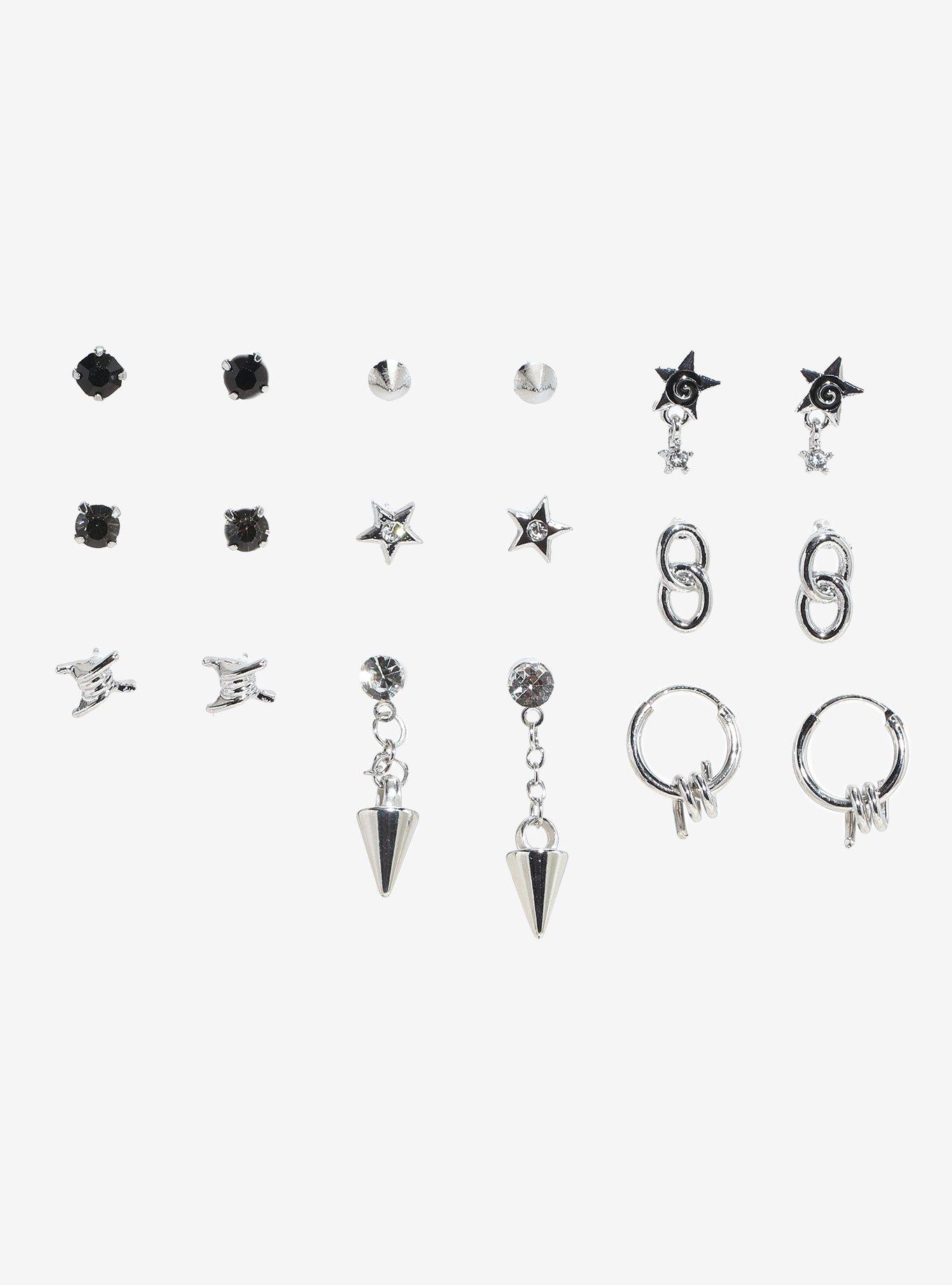 Social Collision Spike Barbed Wire Star Earring Set, , hi-res