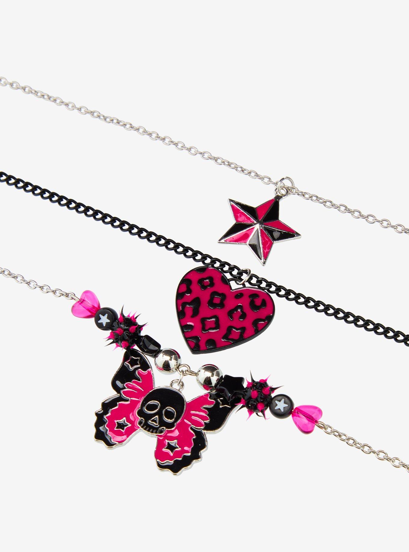 Social Collision Leopard Heart Butterfly Skull Necklace Set, , alternate