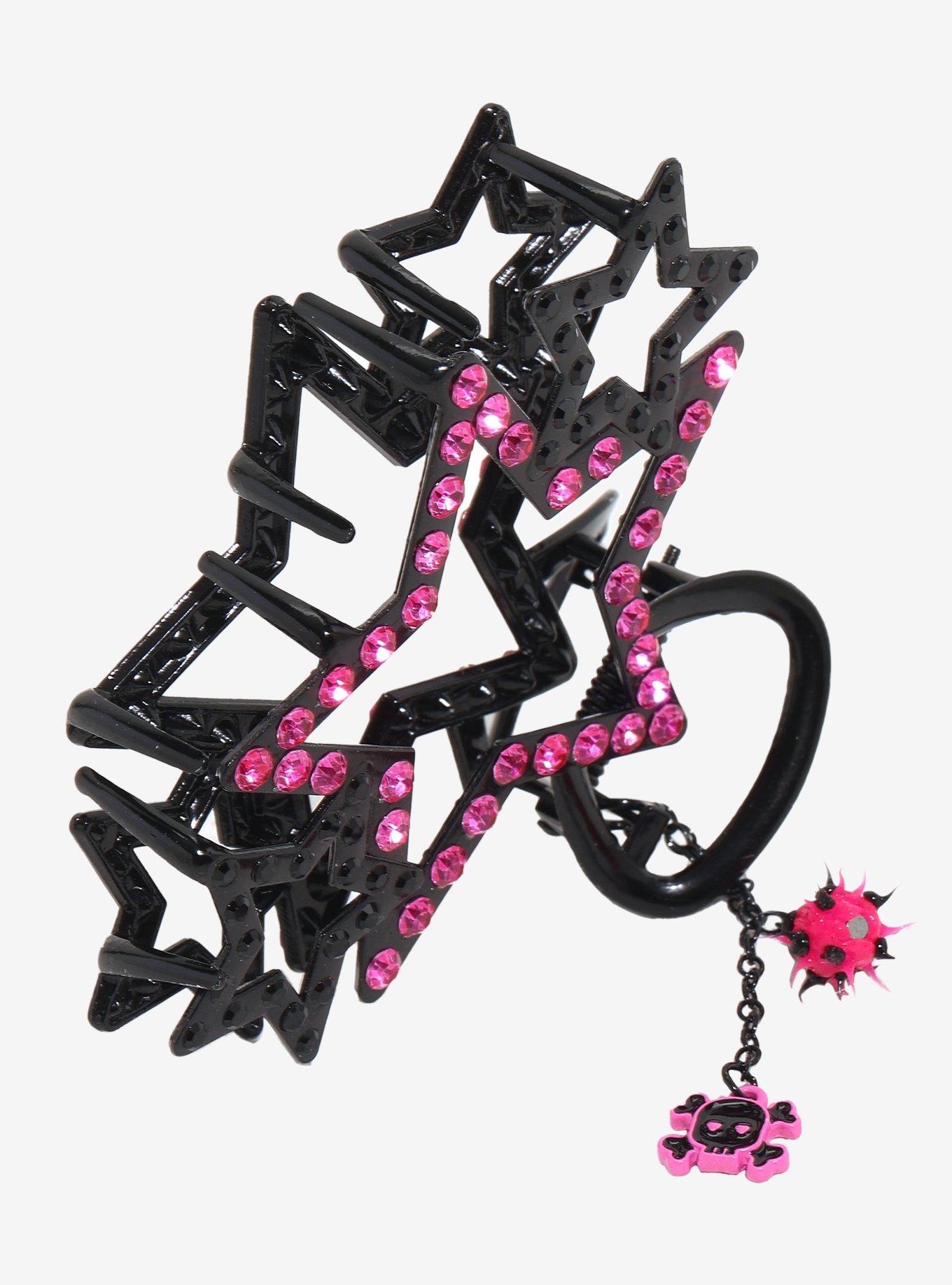 Black & Pink Rhinestone Star Claw Hair Clip, , alternate