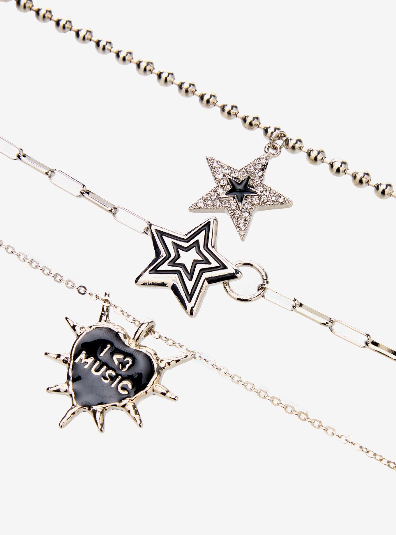 Black & Silver Star Love Music Necklace Set, , alternate