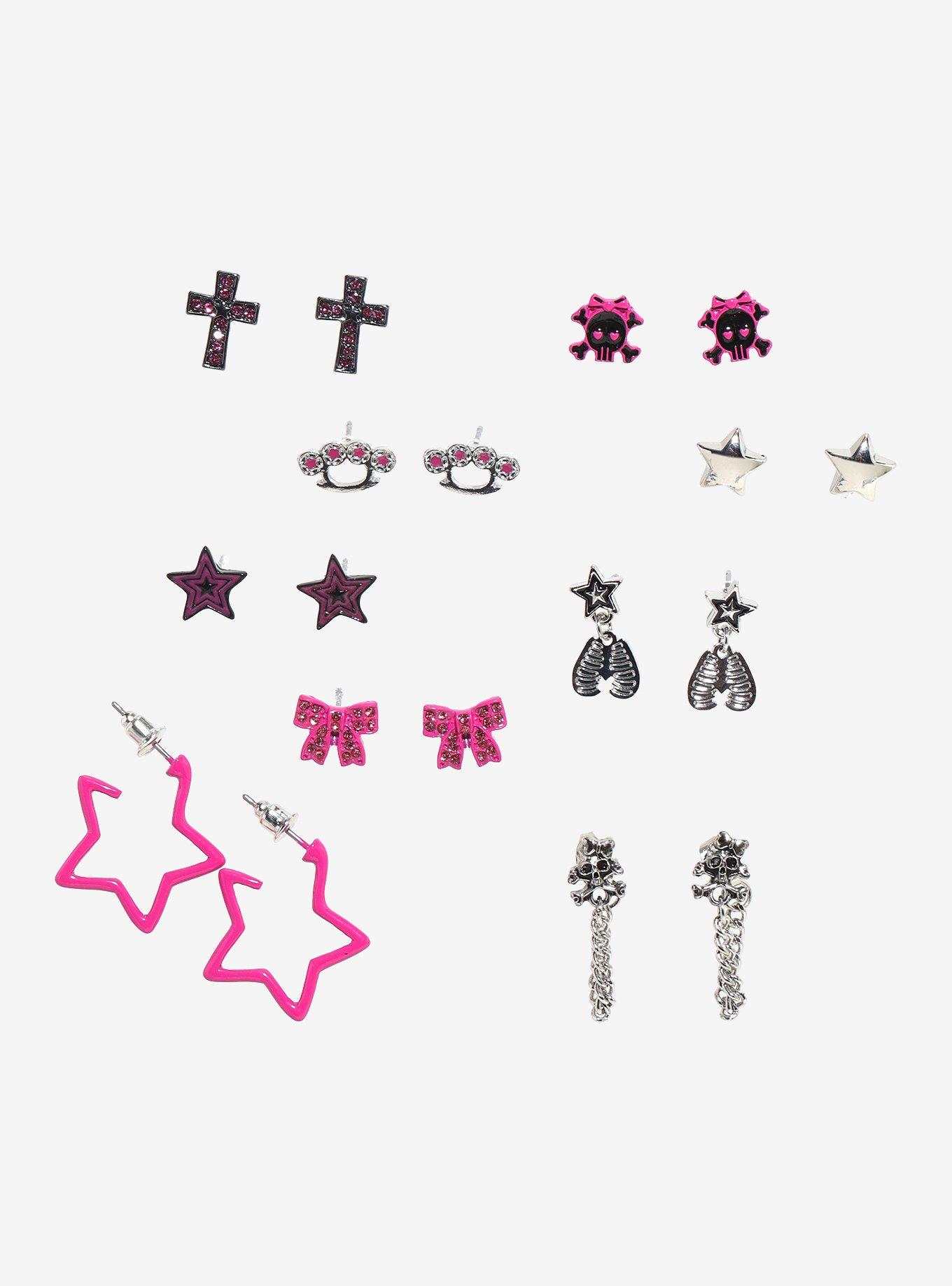 Pink & Black Scene Symbols Earring Set, , hi-res