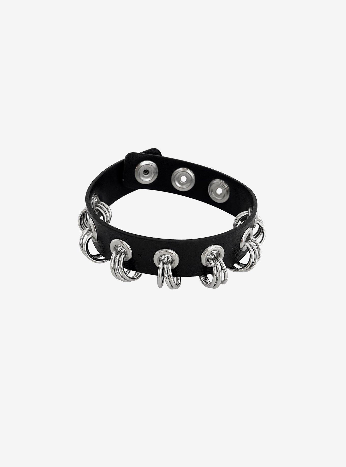 Grommet O-Rings Faux Leather Cuff Bracelet, , hi-res