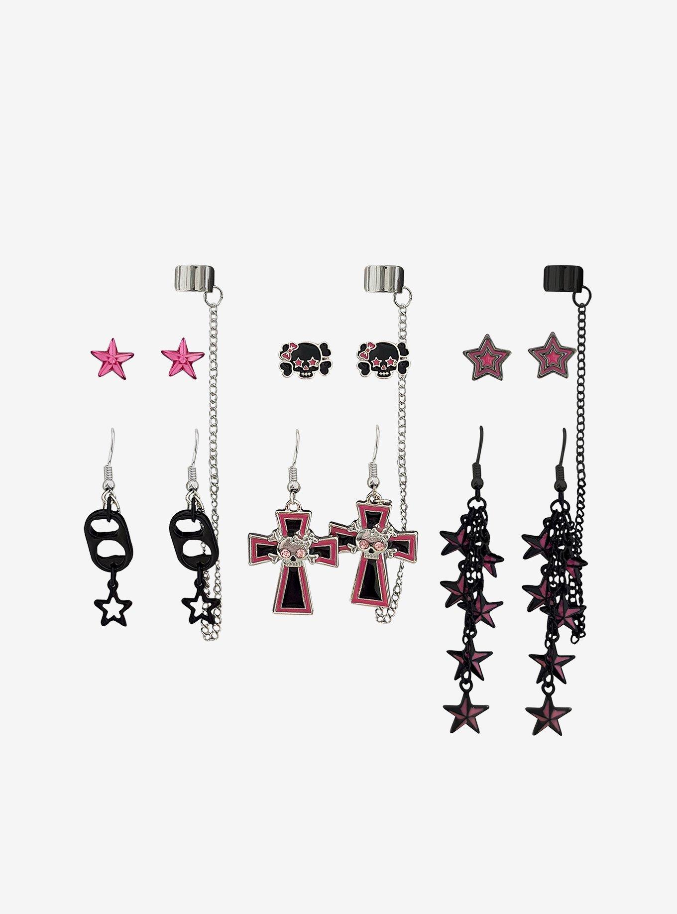 Pink & Black Scene Icons Cuff Earring Set, , alternate