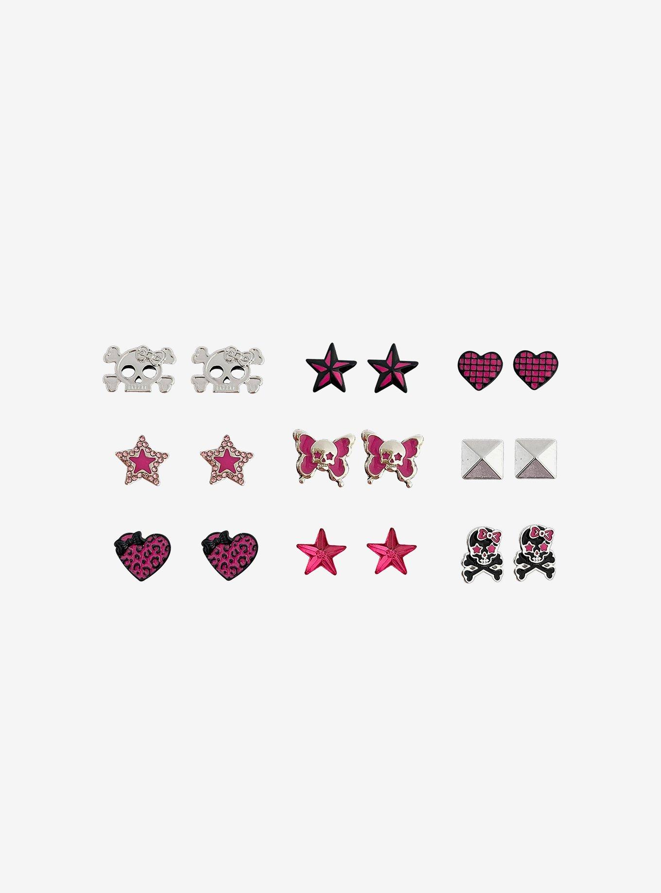 Pink Star Skull & Crossbones Stud Earring Set, , hi-res