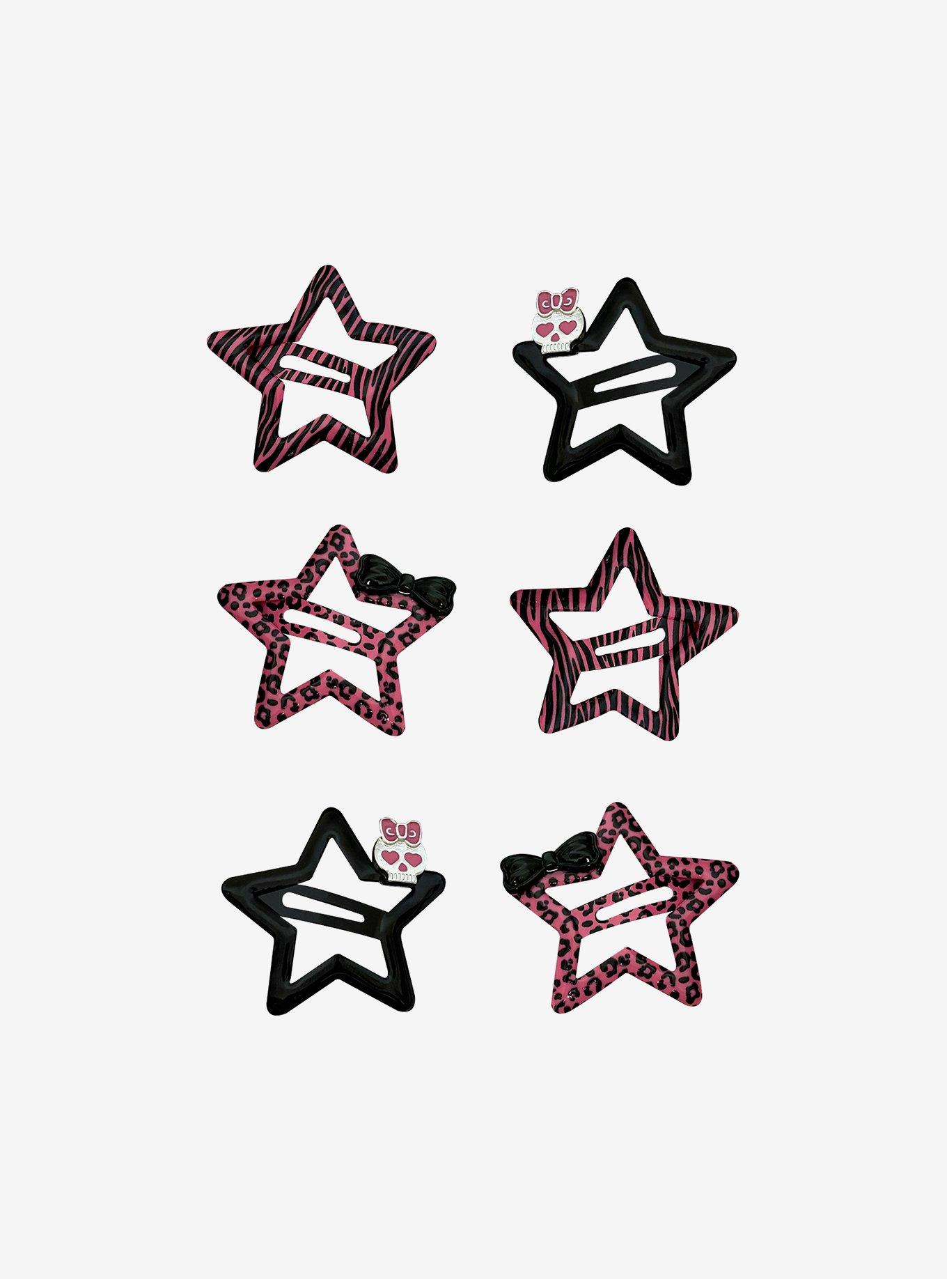 Pink & Black Animal Print Star Hair Clip Set, , hi-res