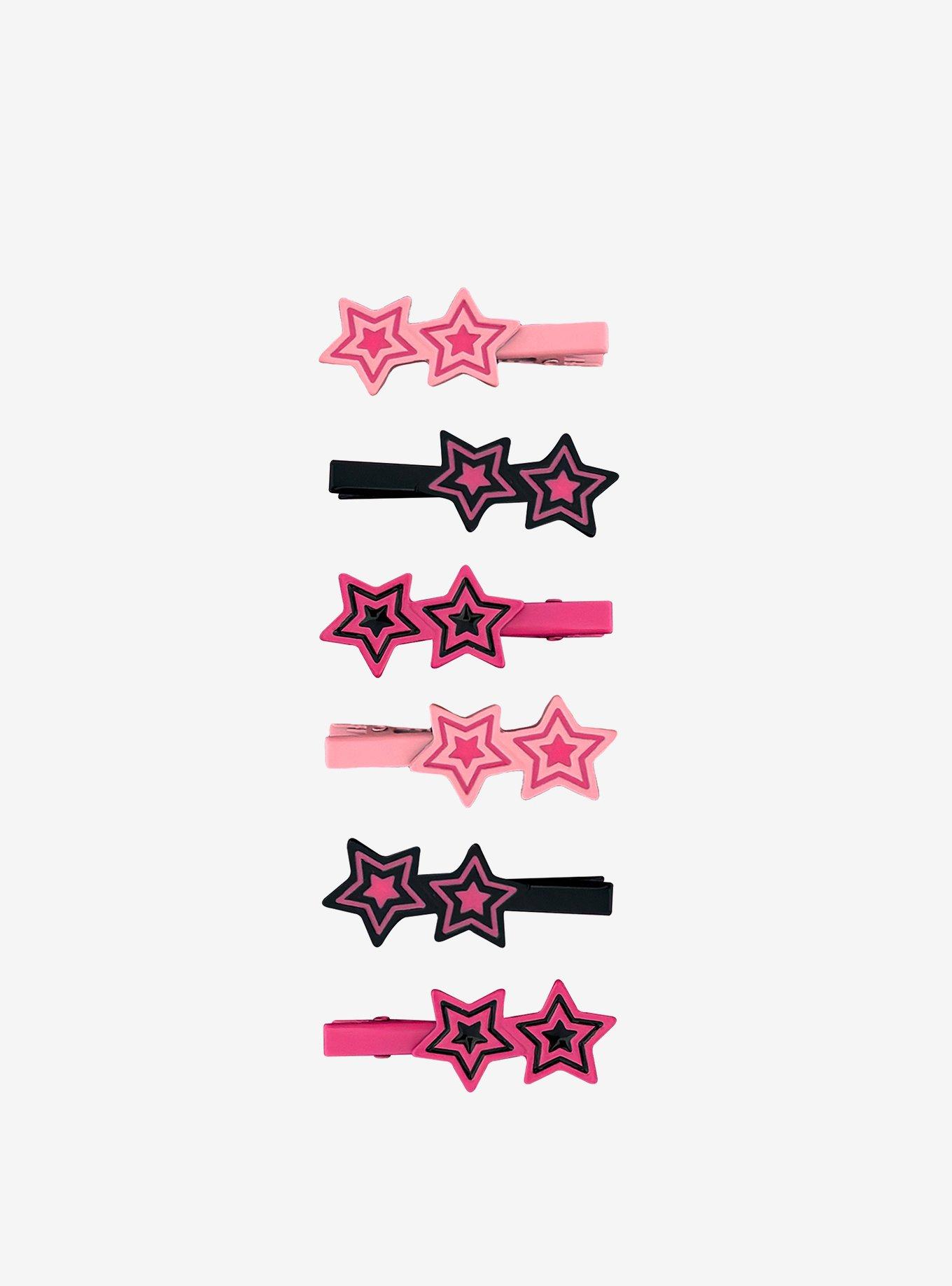 Pink & Black Star Hair Clip Set, , hi-res